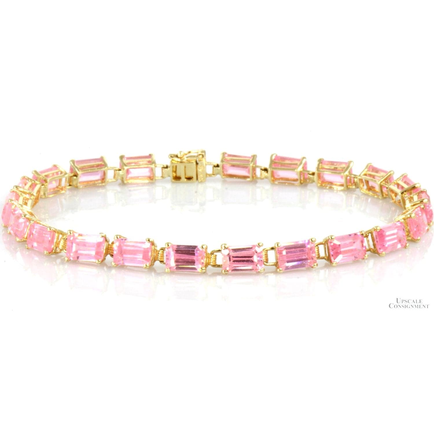 10K Gold Emerald Cut Pink Cubic Zirconia Link Bracelet - 7 in - Image 1