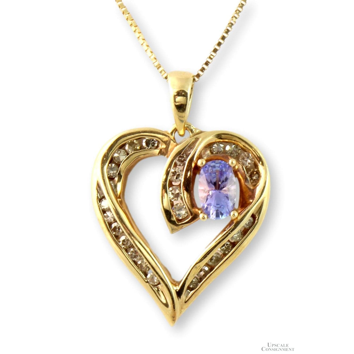 Tanzanite & Diamond 10K Heart Pendant & 14K Gold Chain - 18 in - Image 1