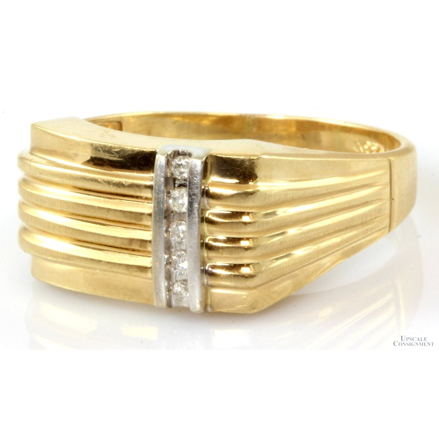 Vintage .09ctw Diamond 10K Yellow Gold Men's Ring - Size 12.5 - Thumbnail 2