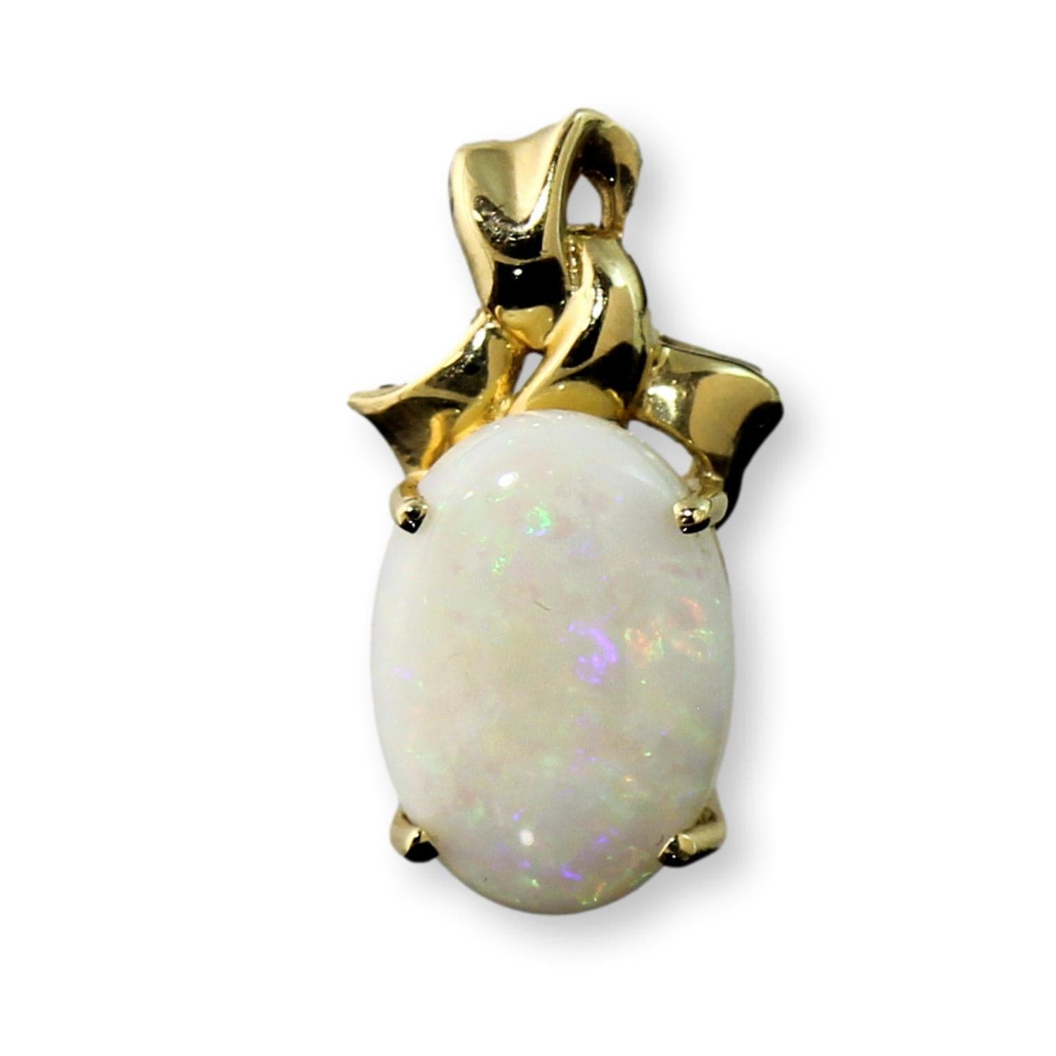 3.06ct Precious White Natural Opal 14K Gold Pendant - .875"(l) - Image 1
