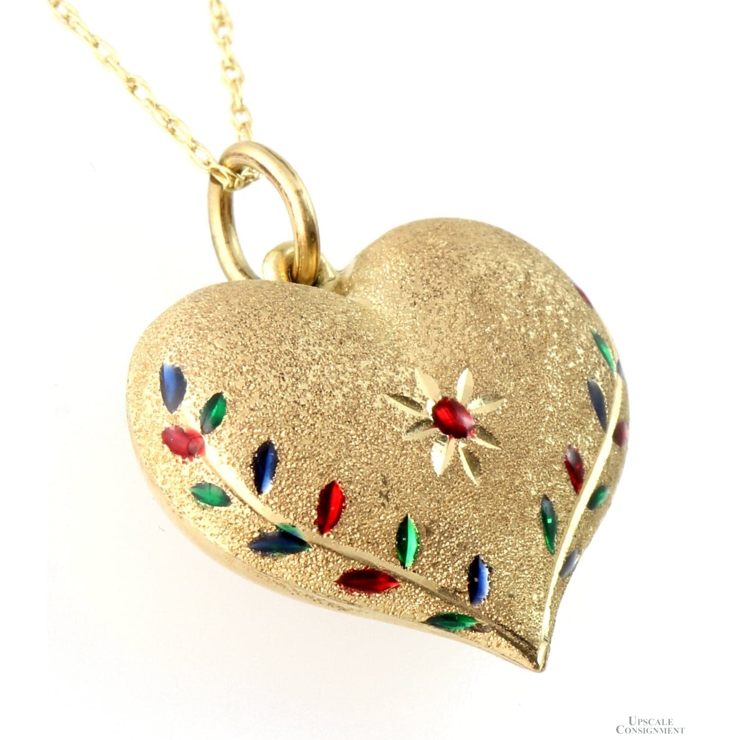 14K Two-Tone Gold Puffy Heart Necklace - Enameled Jewels - 18 in - Thumbnail 3