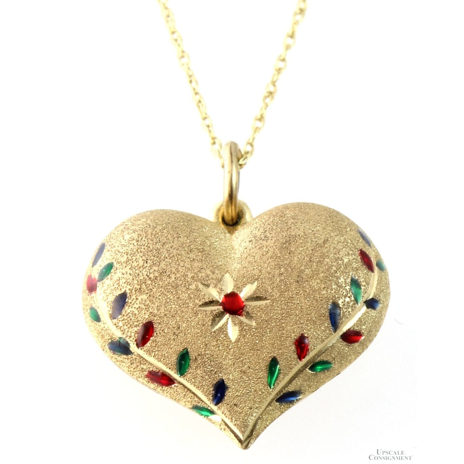 14K Two-Tone Gold Puffy Heart Necklace - Enameled Jewels - 18 in - Image 1