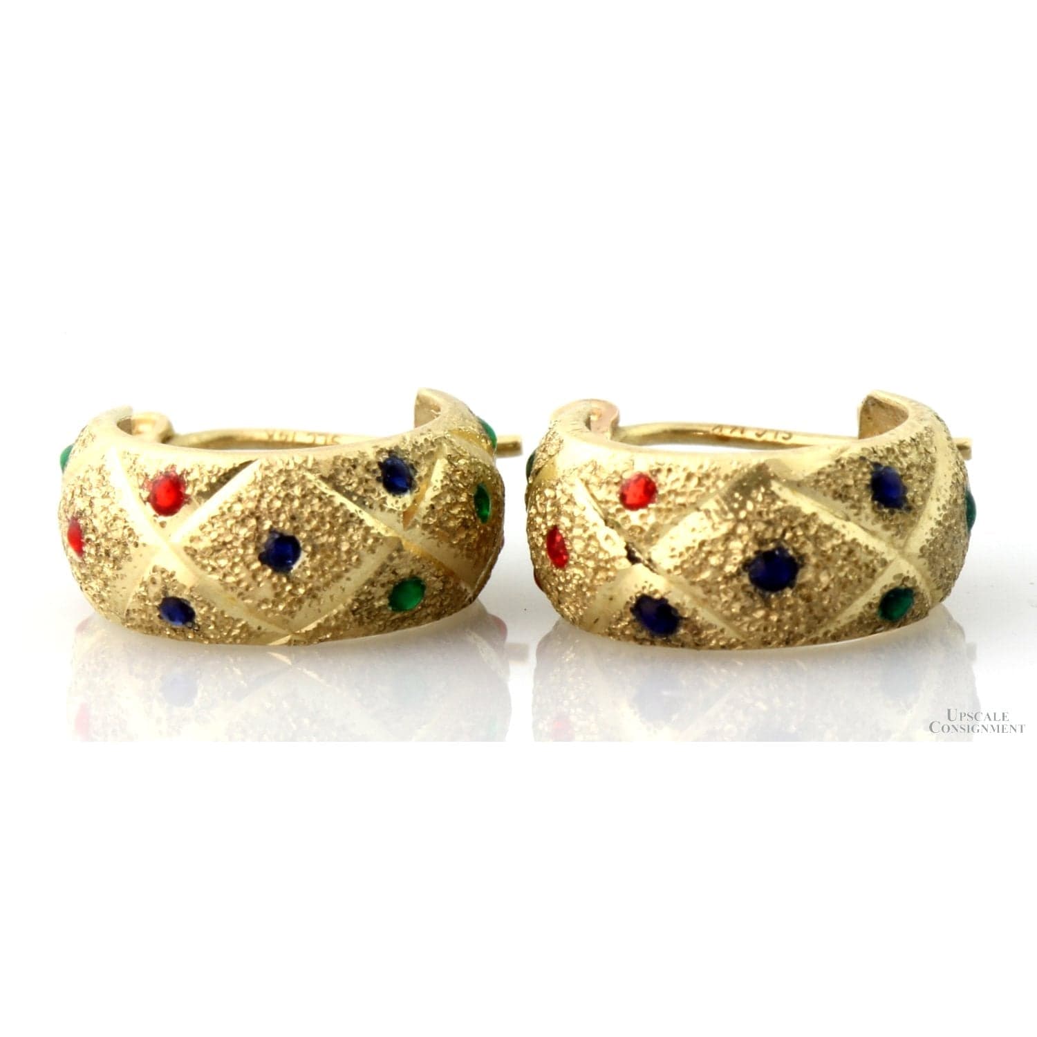 14K Two-Tone Gold Huggie Earrings- Enameled Jewels - .60" (l) - Thumbnail 4