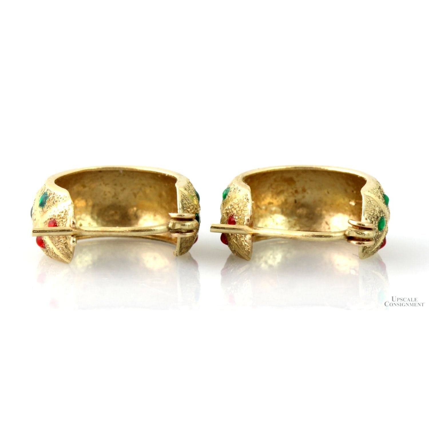14K Two-Tone Gold Huggie Earrings- Enameled Jewels - .60" (l) - Thumbnail 5