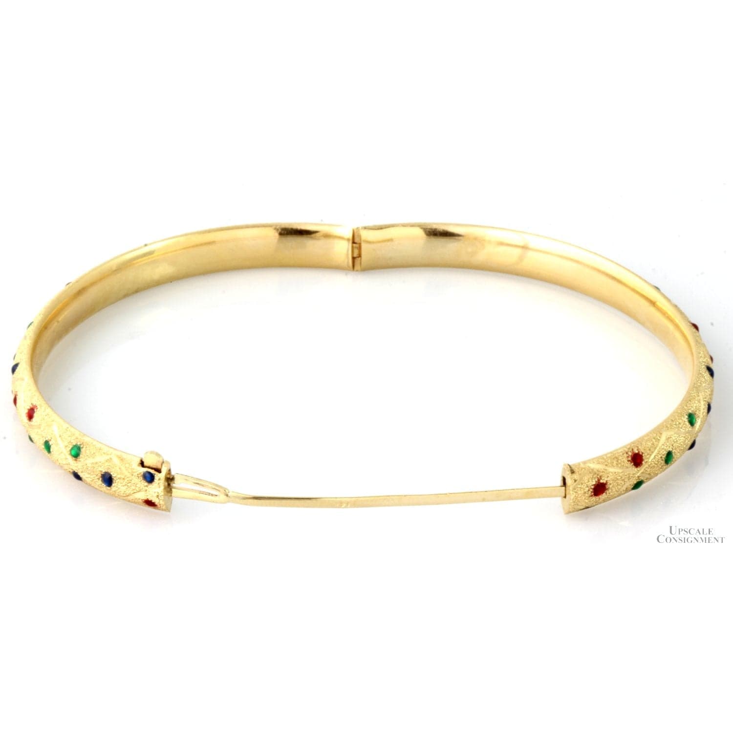 14K Two-Tone Gold 6mm(w) Bangle - Enameled Jewels - Size 7 - Thumbnail 3