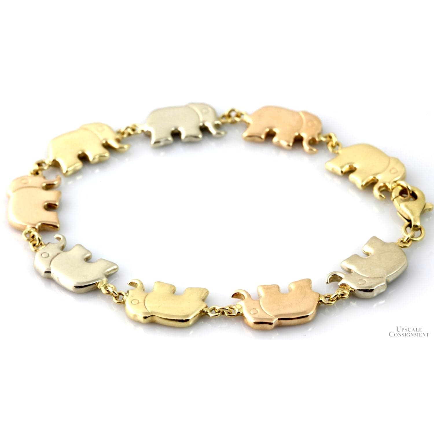 Italian Milros 14K Tri-Gold Elephant Link Bracelet - 11.30G - Size 7 - 7.25 - Image 1