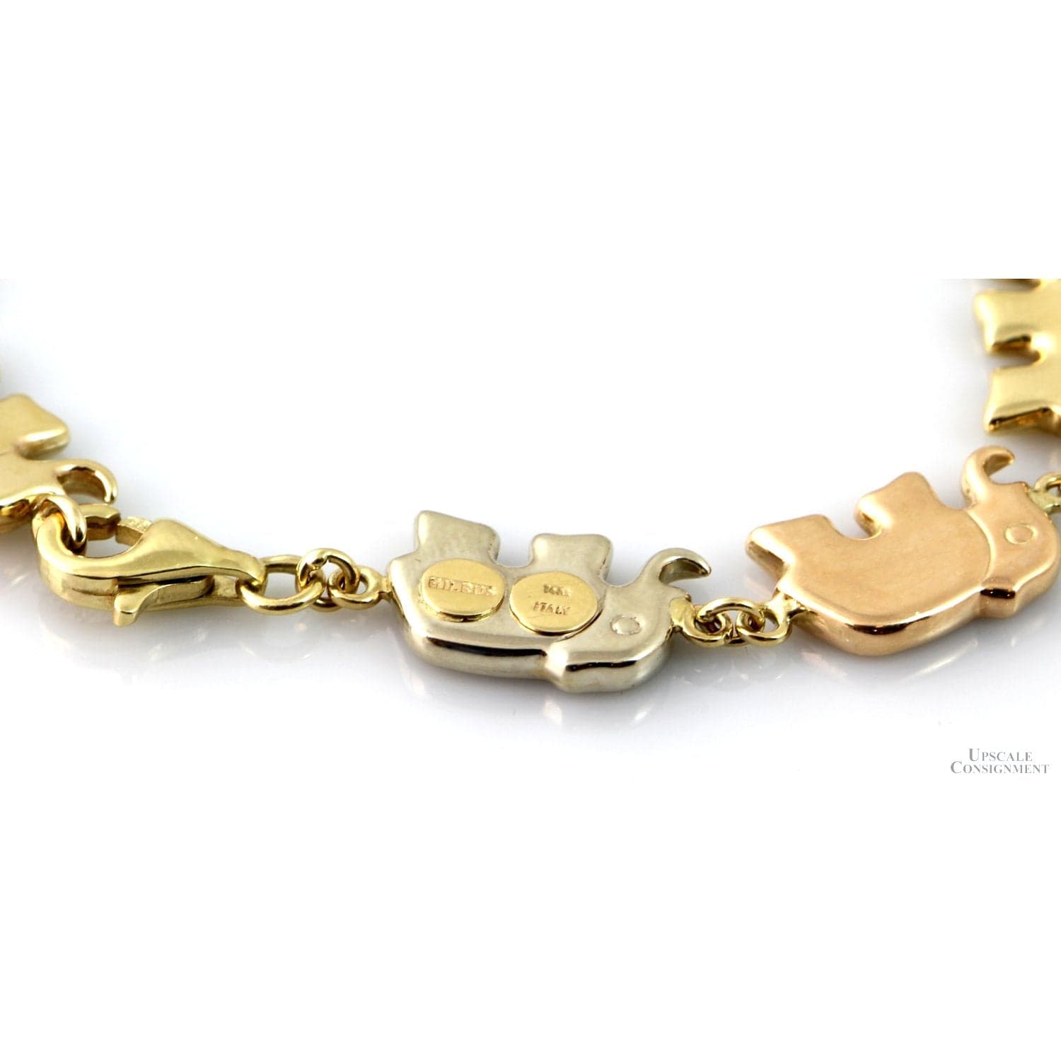 Italian Milros 14K Tri-Gold Elephant Link Bracelet - 11.30G - Size 7 - 7.25 - Thumbnail 3
