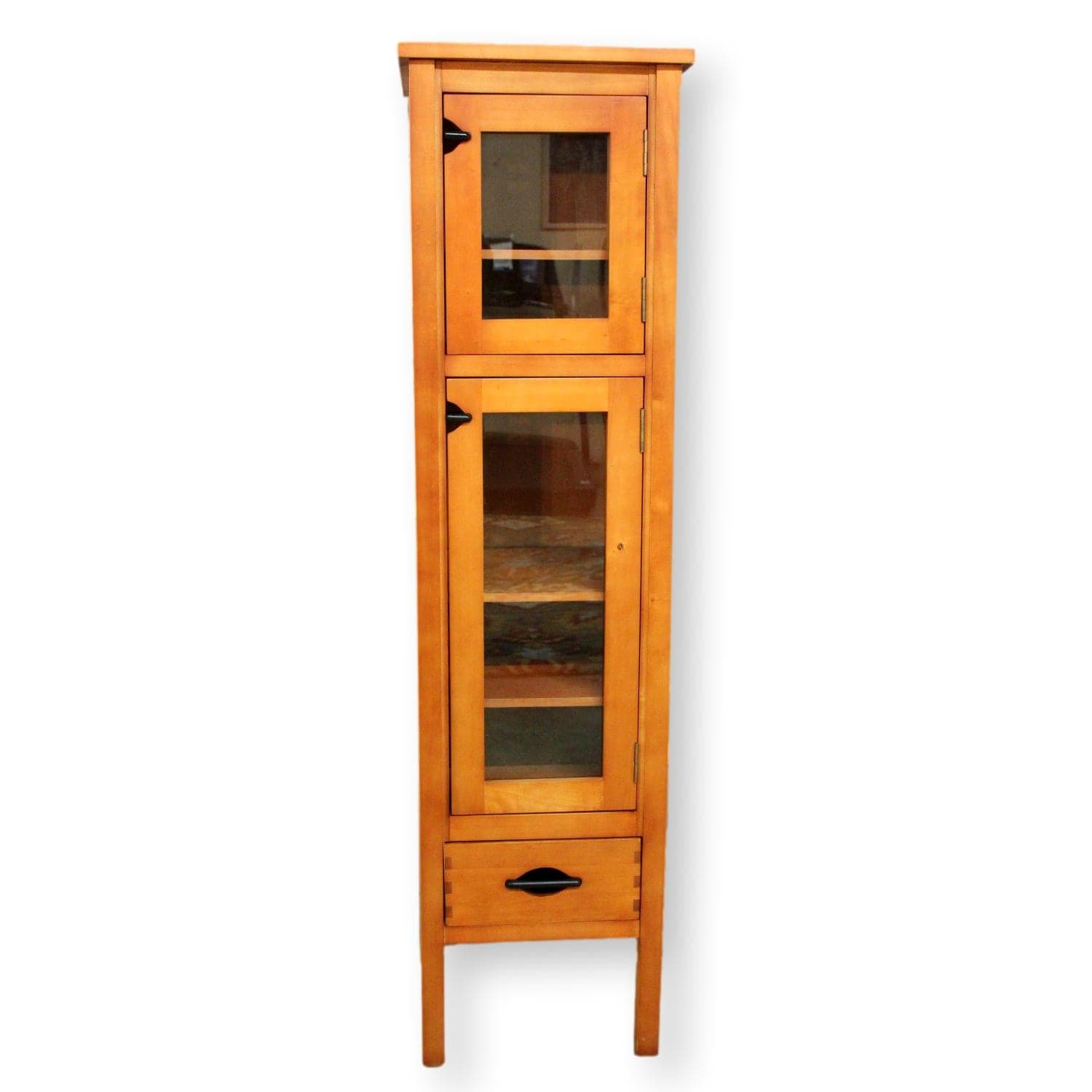 Tall Narrow Maple Glass Door Cabinet - Image 1