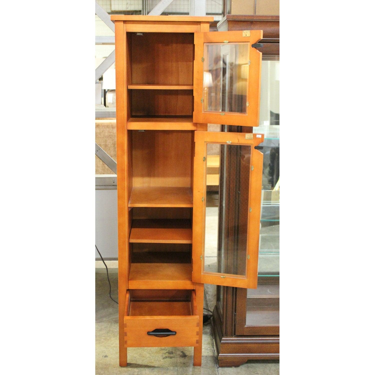 Tall Narrow Maple Glass Door Cabinet - Thumbnail 4
