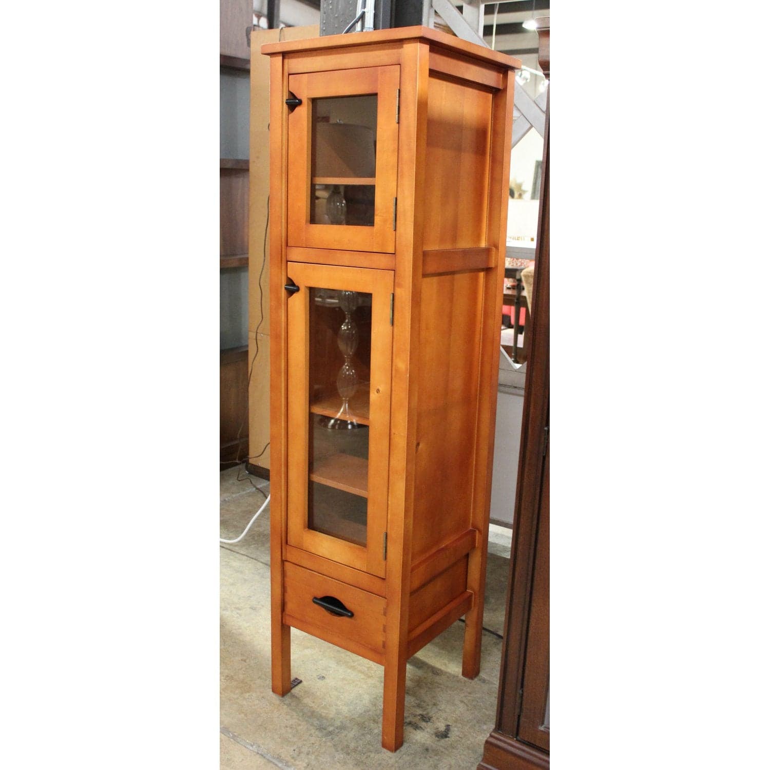 Tall Narrow Maple Glass Door Cabinet - Thumbnail 3