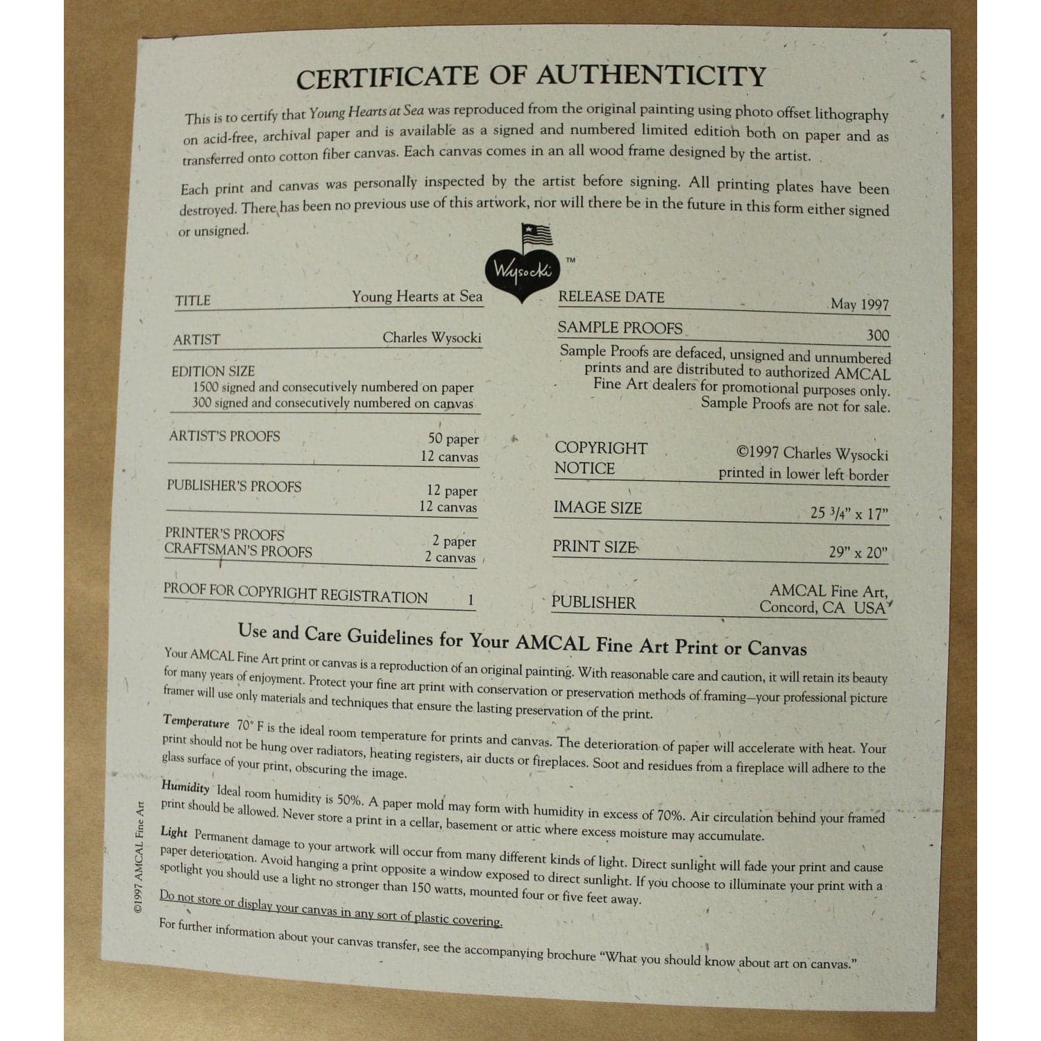 Framed Limited Edition Print 'Young Hearts at Sea' by Charles Wysocki - Thumbnail 5