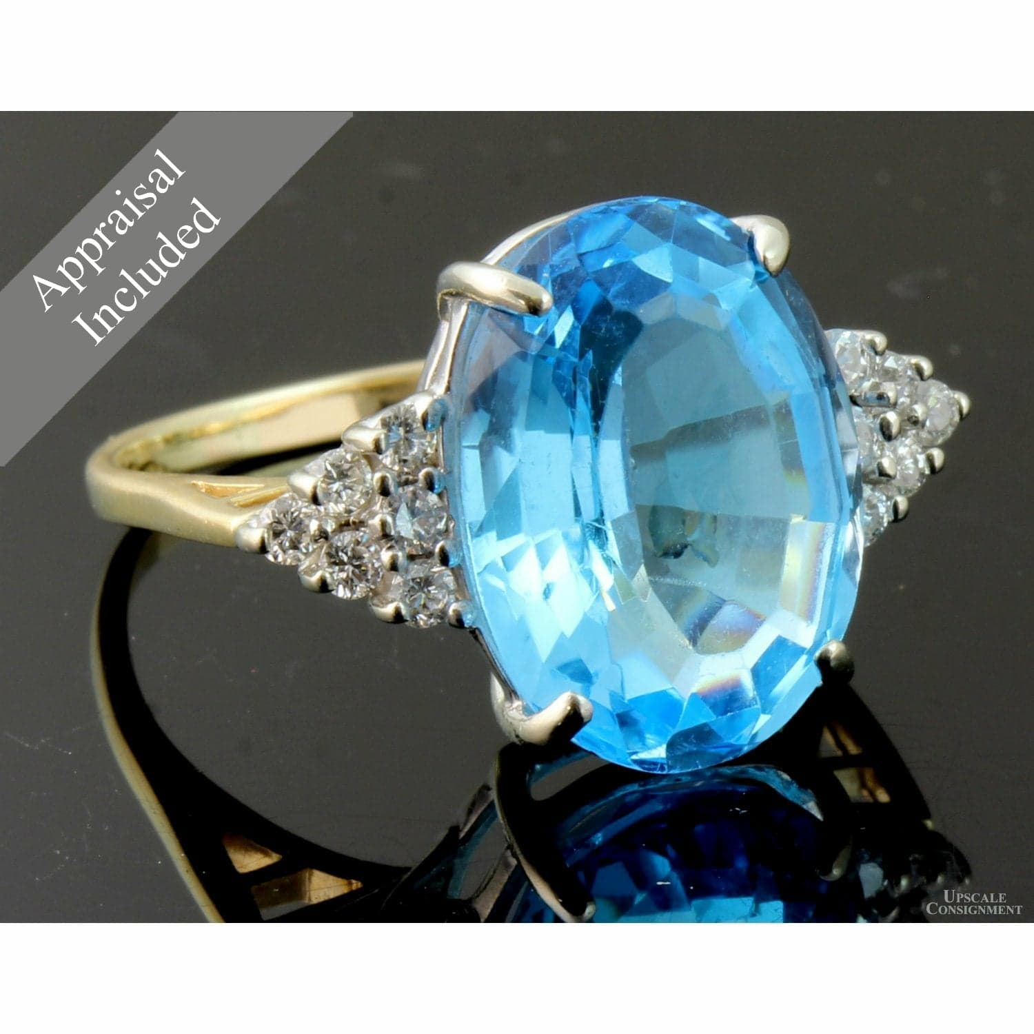 10.62ct Swiss Blue Topaz & .35ctw Diamond 14K Gold Ring - Size 8 - Image 1