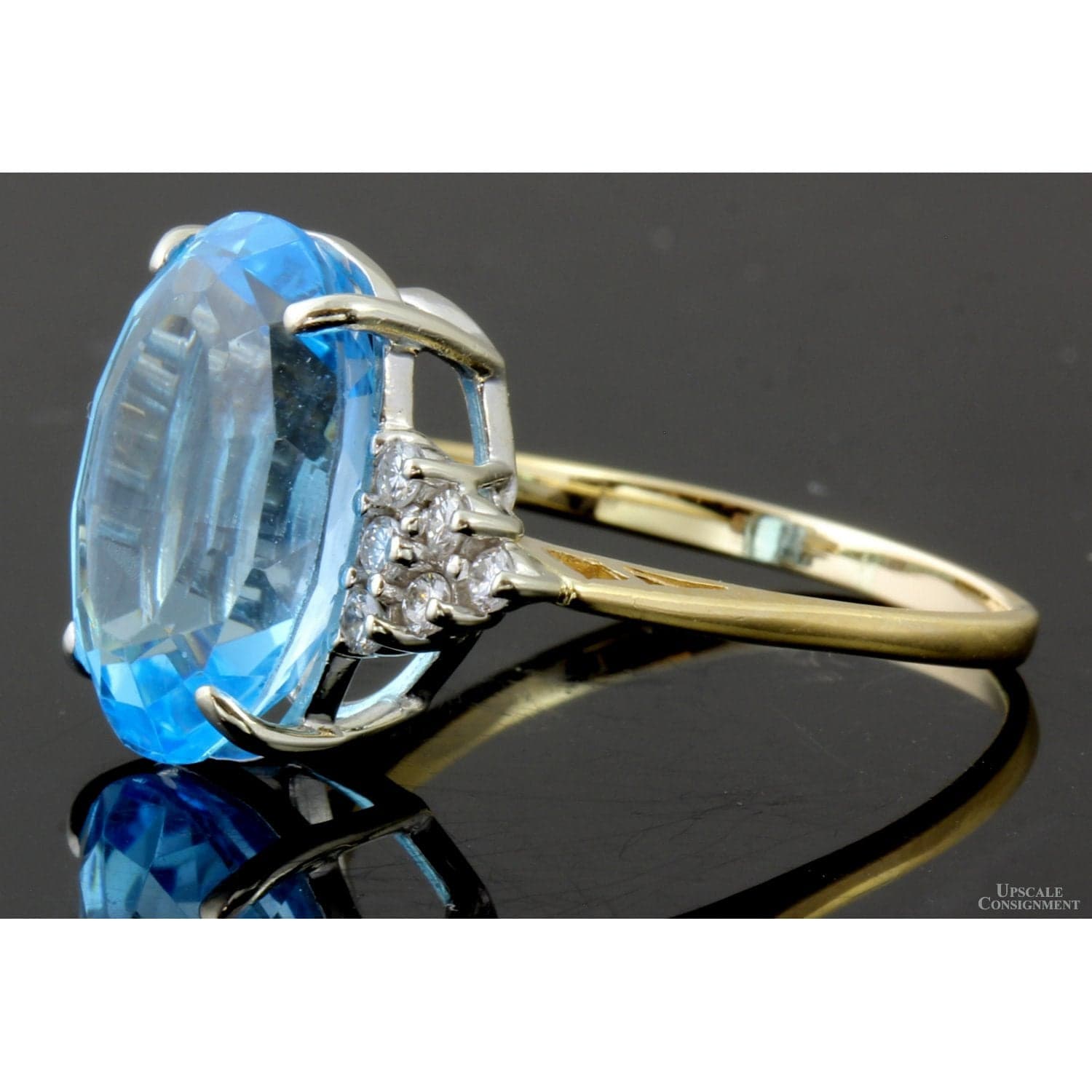 10.62ct Swiss Blue Topaz & .35ctw Diamond 14K Gold Ring - Size 8 - Thumbnail 3