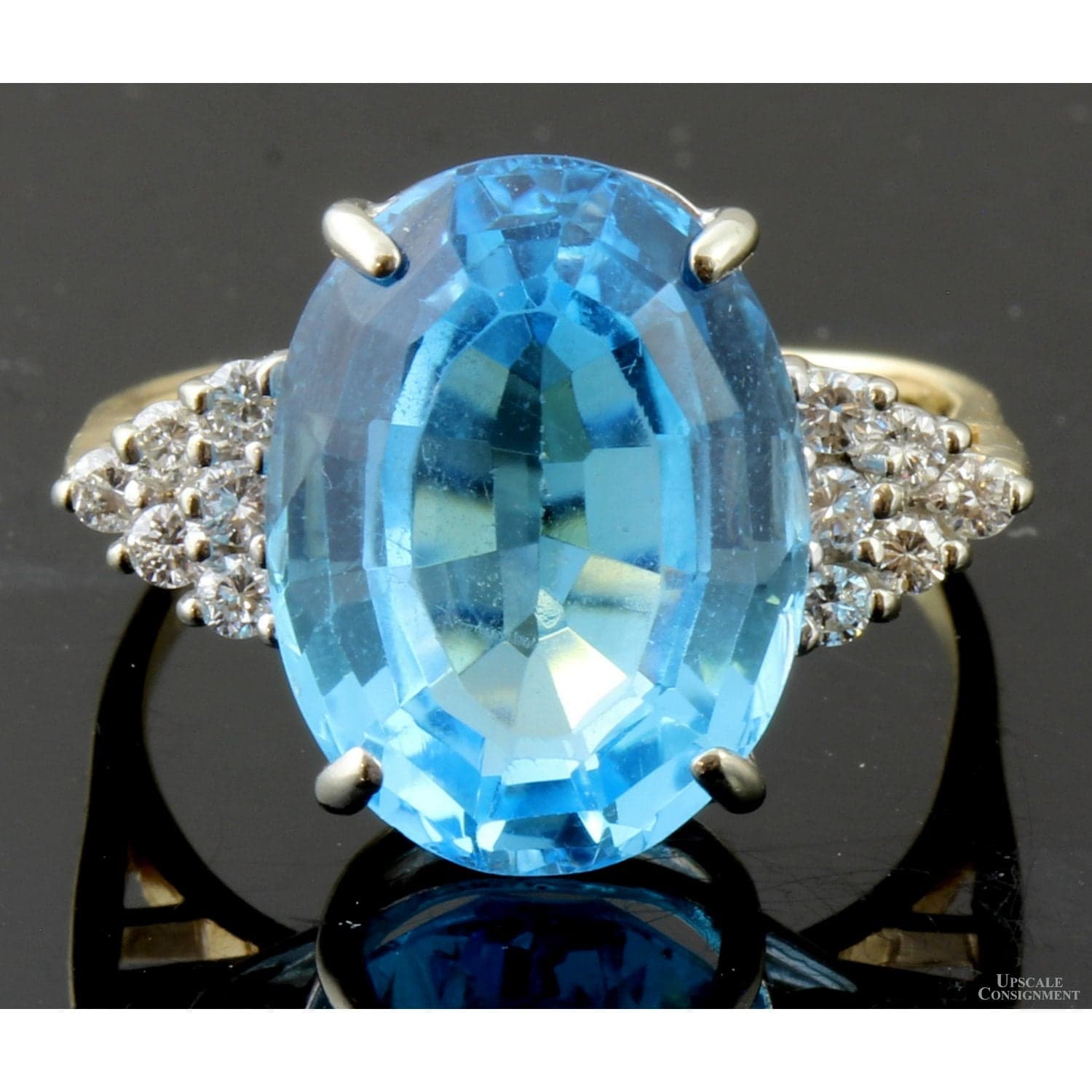 10.62ct Swiss Blue Topaz & .35ctw Diamond 14K Gold Ring - Size 8 - Thumbnail 2