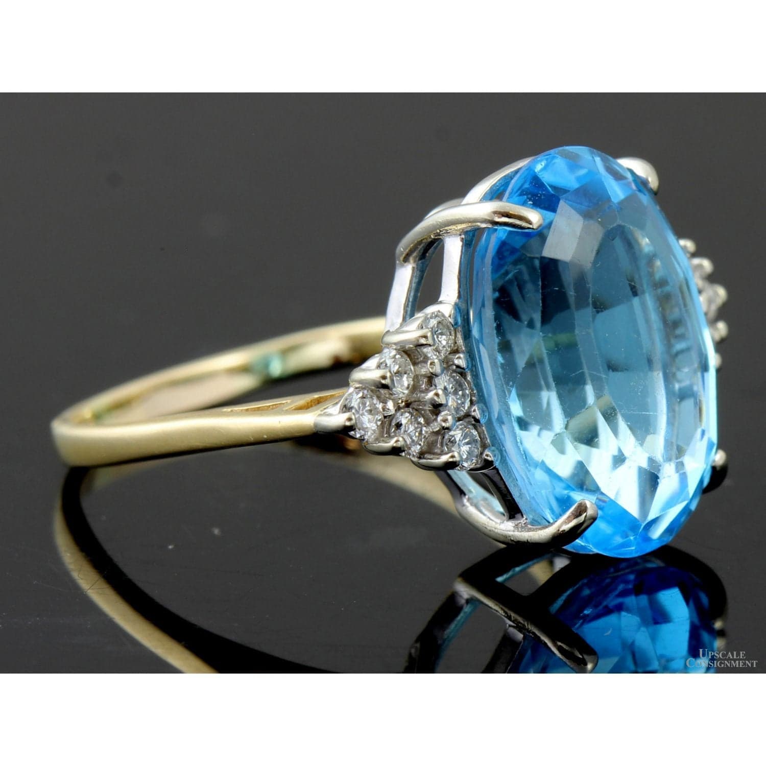 10.62ct Swiss Blue Topaz & .35ctw Diamond 14K Gold Ring - Size 8 - Thumbnail 4
