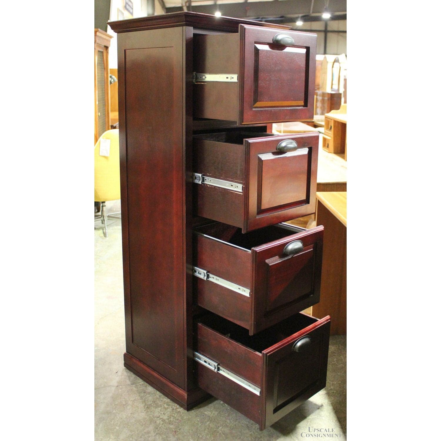 Dark Cherry Finish 4 Drawer File Cabinet - Cherry Finish - Thumbnail 4