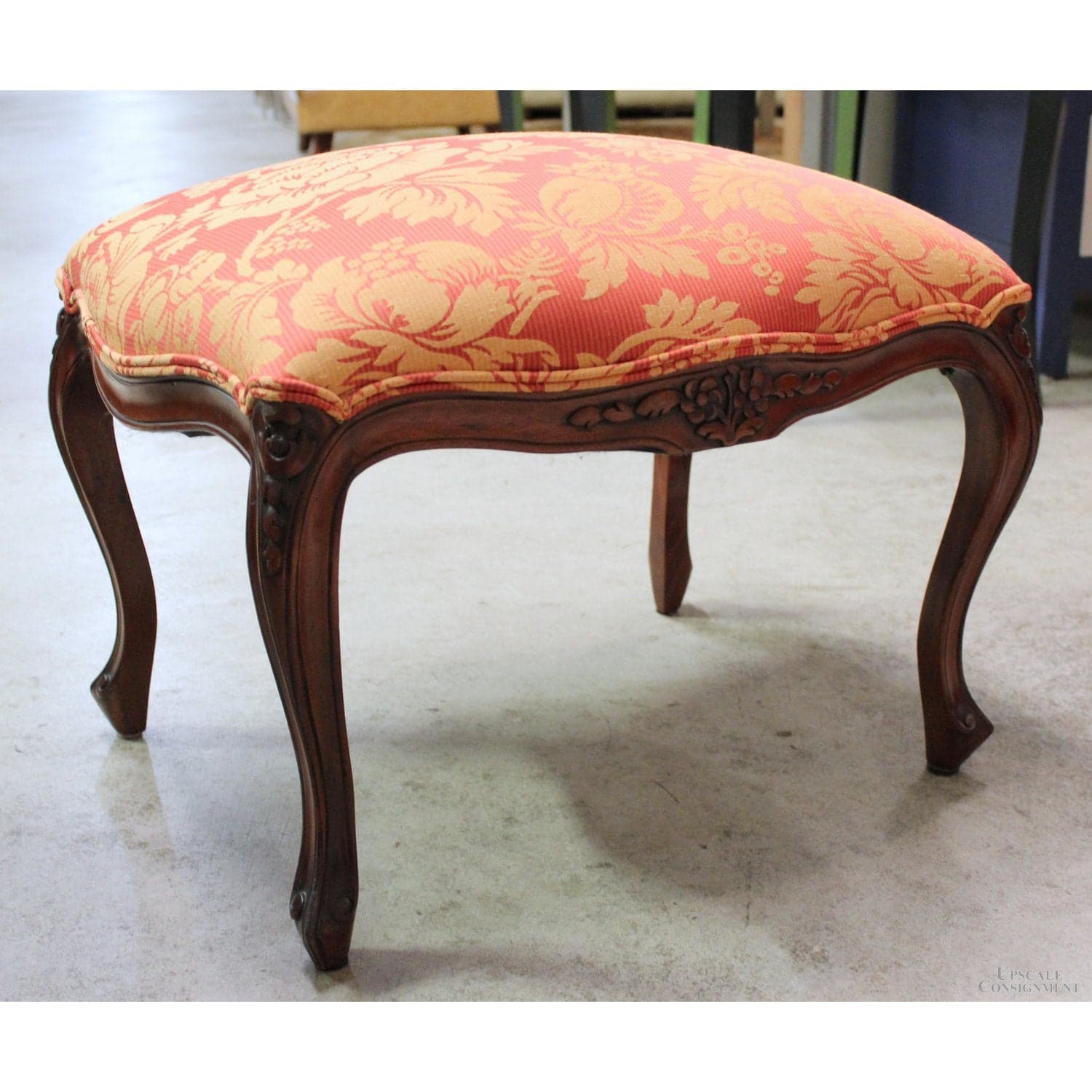 Fairfield Medallion Cane Back Fauteuil Accent Chair w/Ottoman - Red & Gold - Thumbnail 5