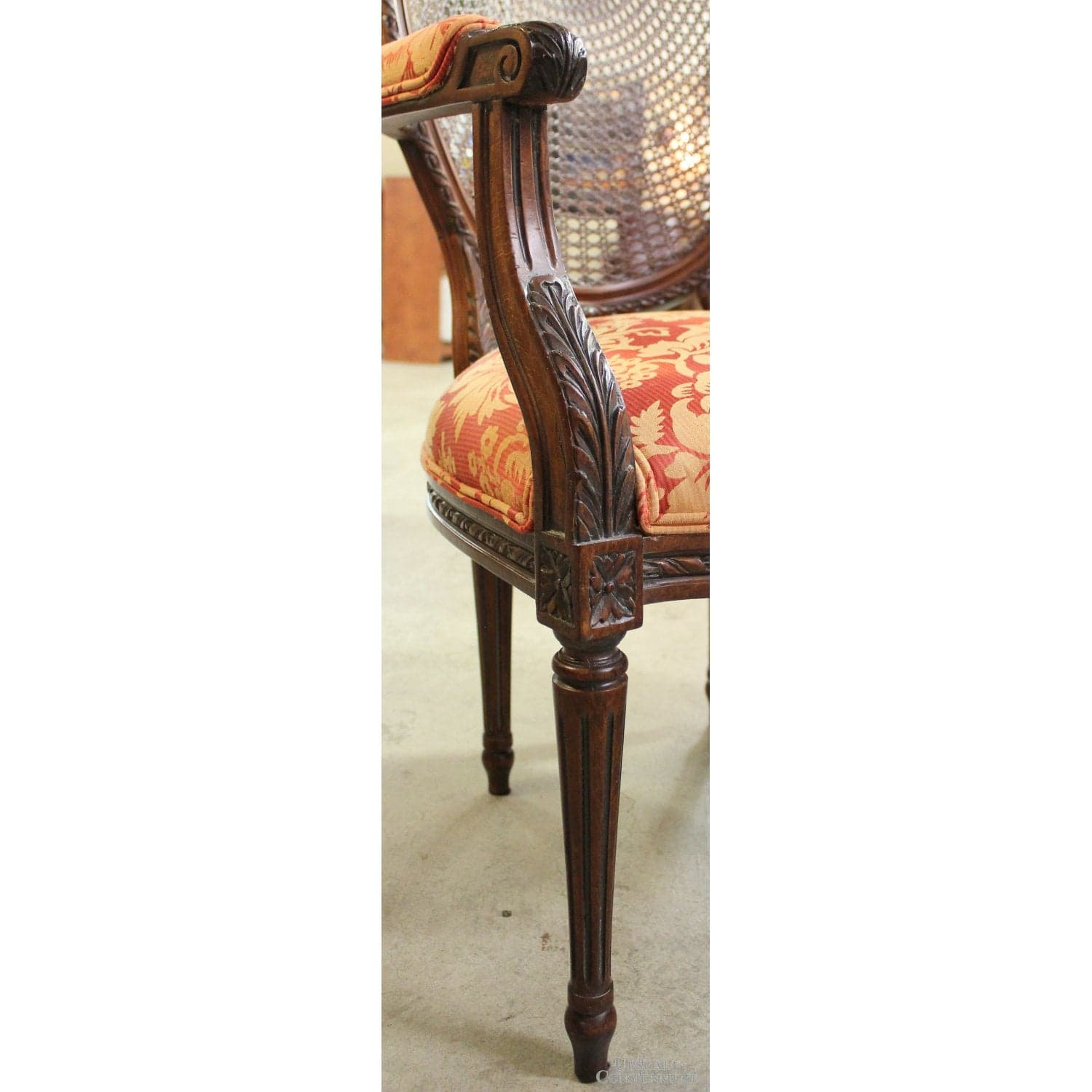 Fairfield Medallion Cane Back Fauteuil Accent Chair w/Ottoman - Red & Gold - Thumbnail 8