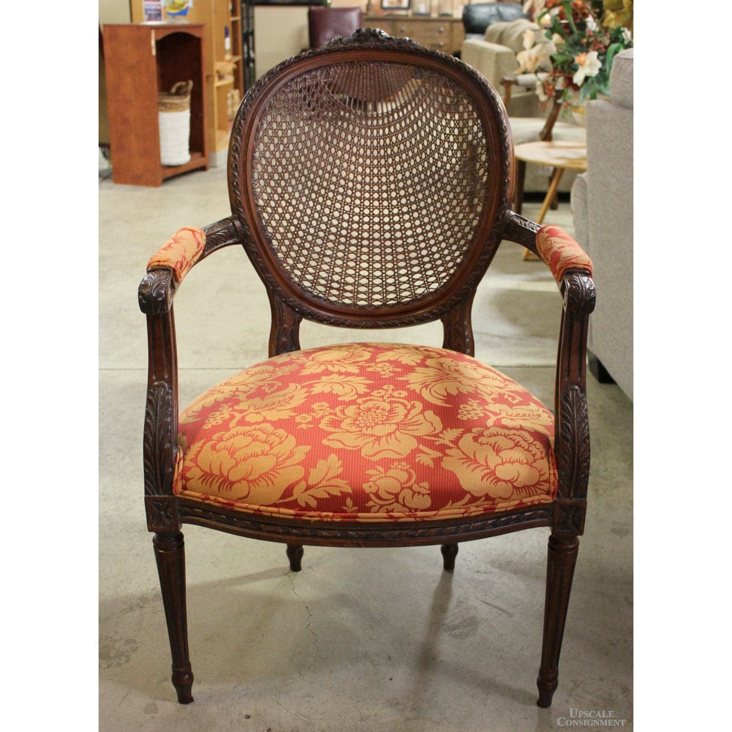 Fairfield Medallion Cane Back Fauteuil Accent Chair w/Ottoman - Red & Gold - Thumbnail 3