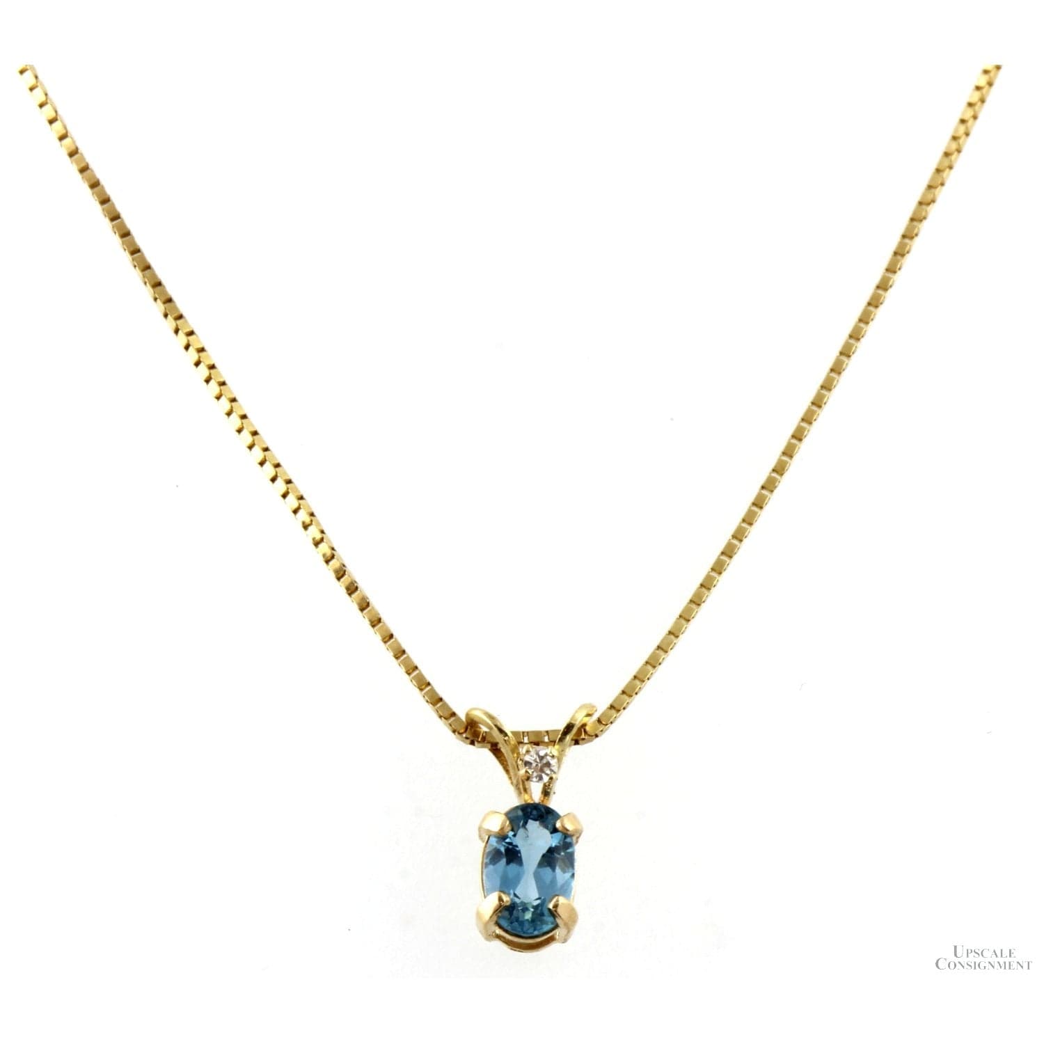 14K Gold Blue Topaz & Diamond Pendant Necklace - 20 in - Thumbnail 2