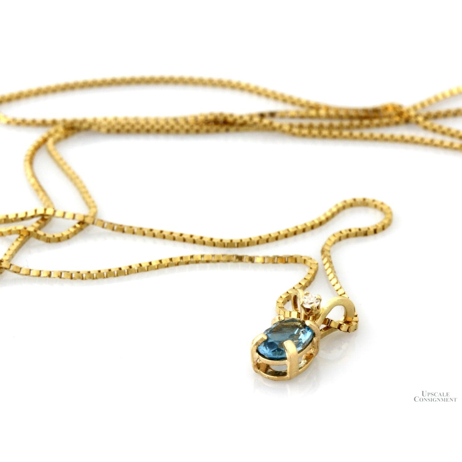 14K Gold Blue Topaz & Diamond Pendant Necklace - 20 in - Thumbnail 3