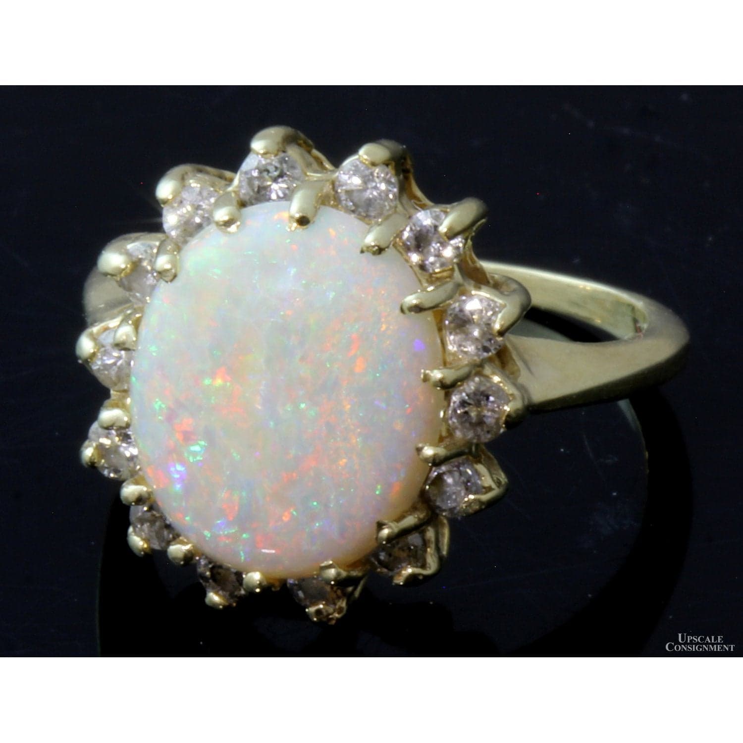 14K 1.36ct Australian Opal & .41ctw Diamond Halo Ring - 3.75 - Thumbnail 4