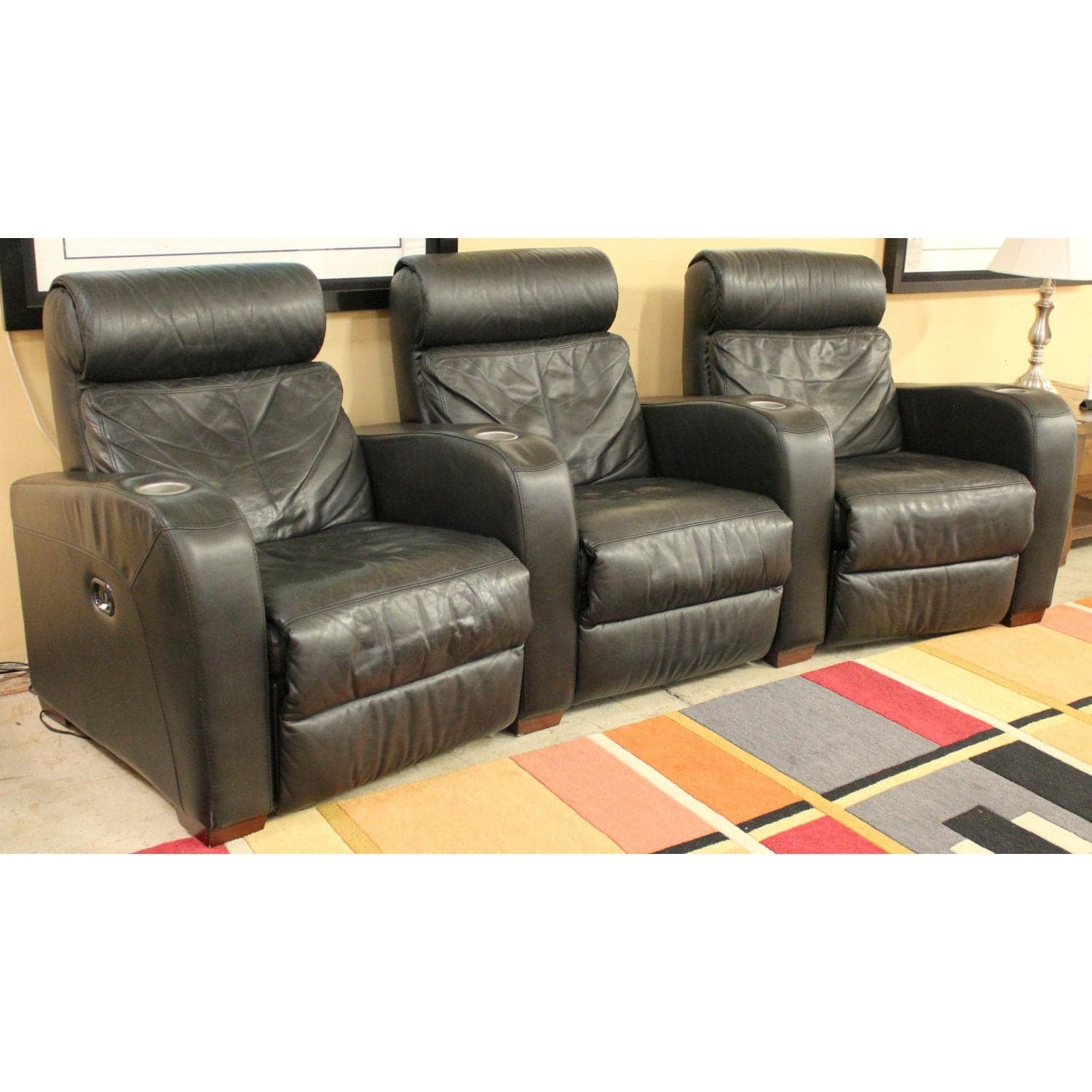 3 Seater Theater Power Recliners - Black - Thumbnail 2