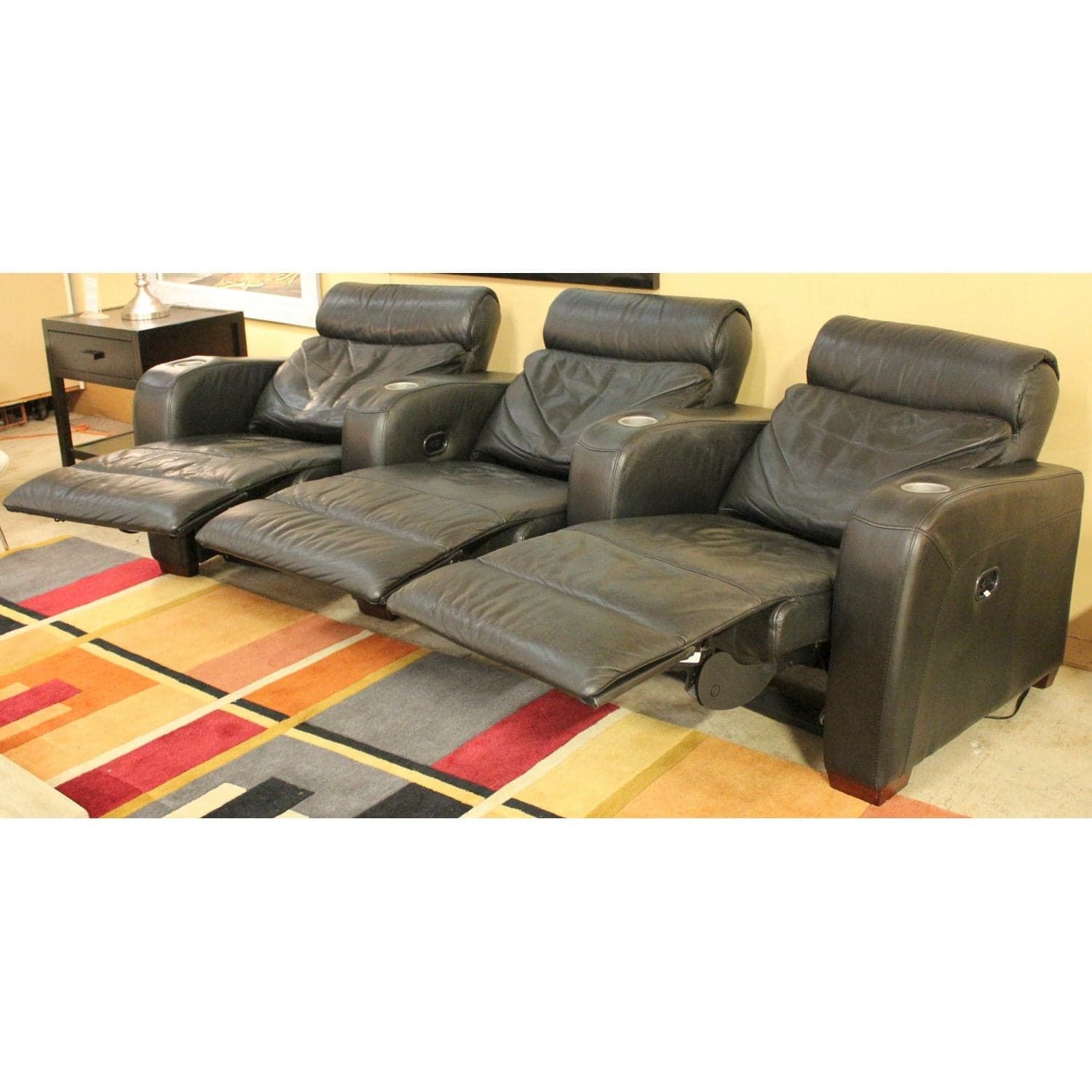 3 Seater Theater Power Recliners - Black - Thumbnail 6
