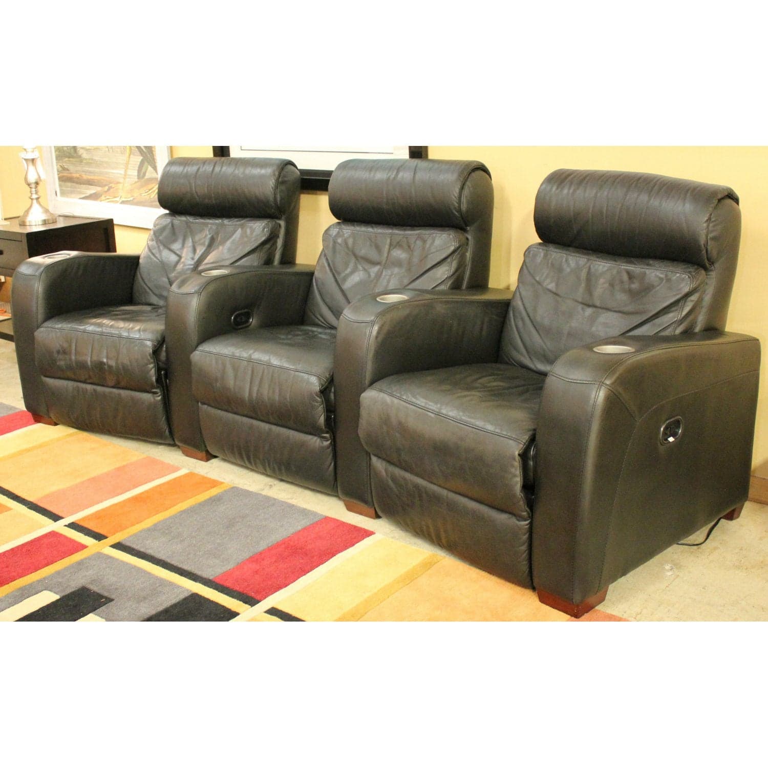 3 Seater Theater Power Recliners - Black - Thumbnail 3