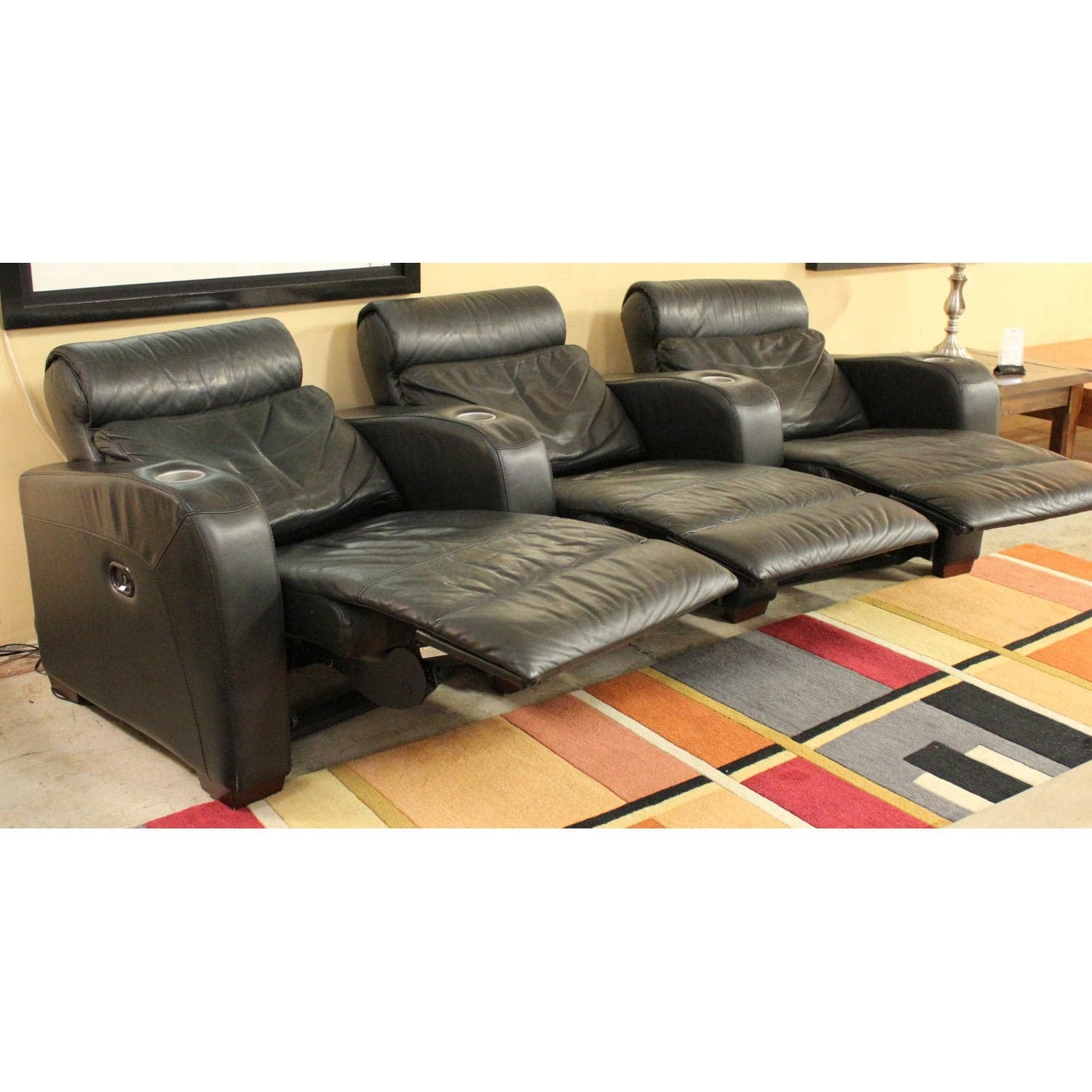 3 Seater Theater Power Recliners - Black - Thumbnail 5