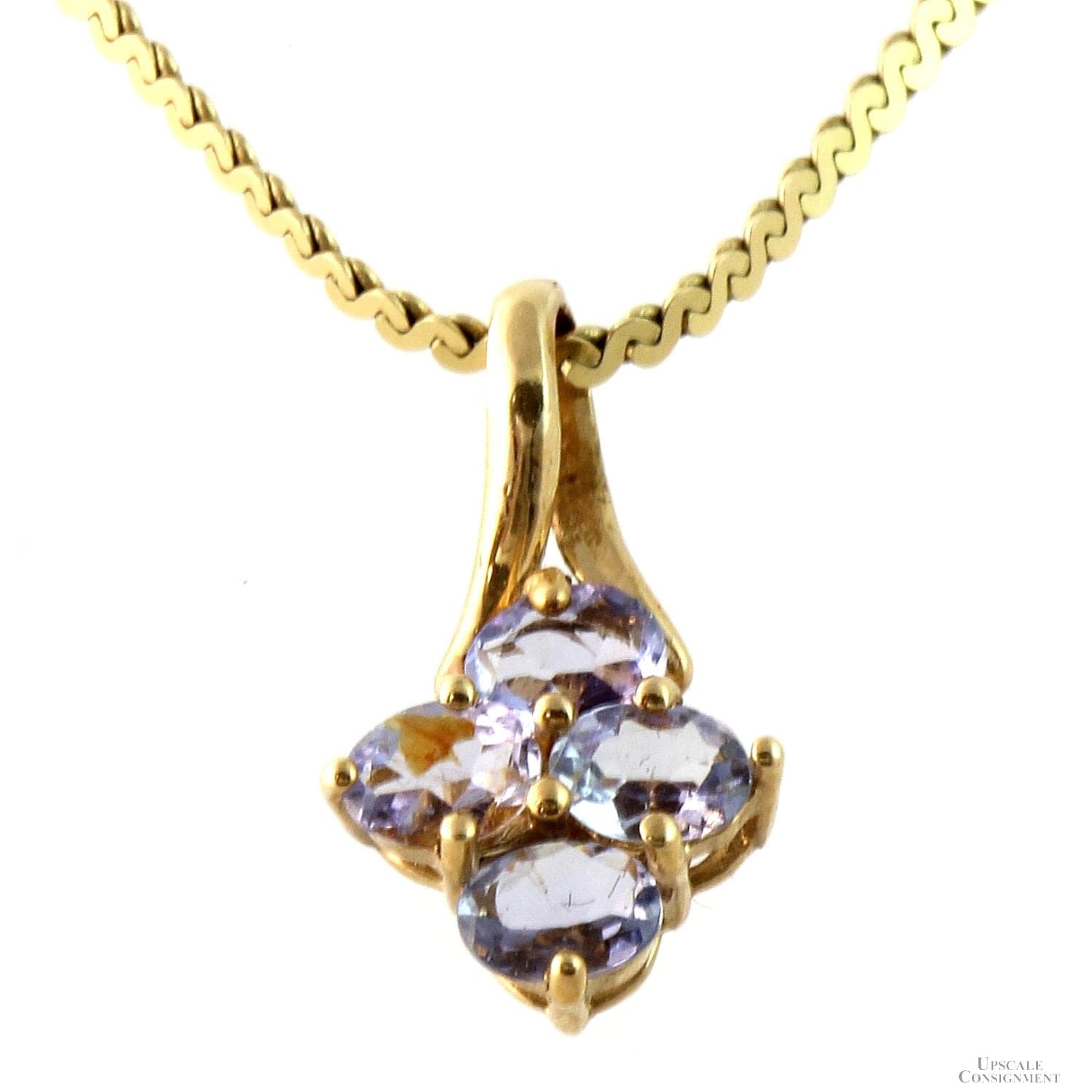 10K Gold Oval Iolite Gemtone Pendant & 14K Gold Chain - 15 in - Image 1