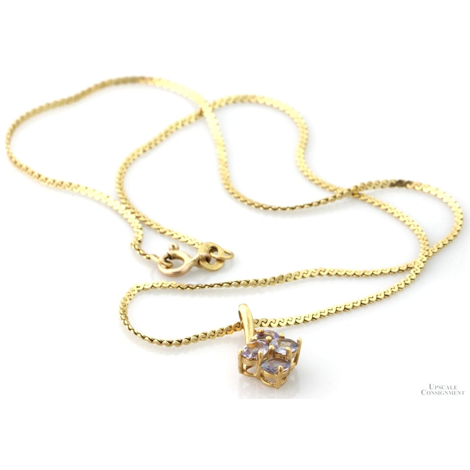 10K Gold Oval Iolite Gemtone Pendant & 14K Gold Chain - 15 in - Thumbnail 2