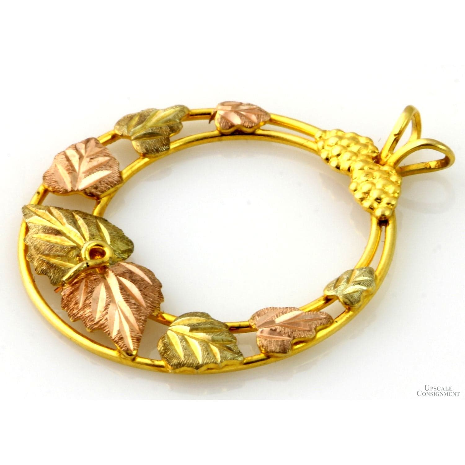 10K Black Hills Gold Pendant - 12K Rose & Green Gold Leaves - 1.125" - Thumbnail 2