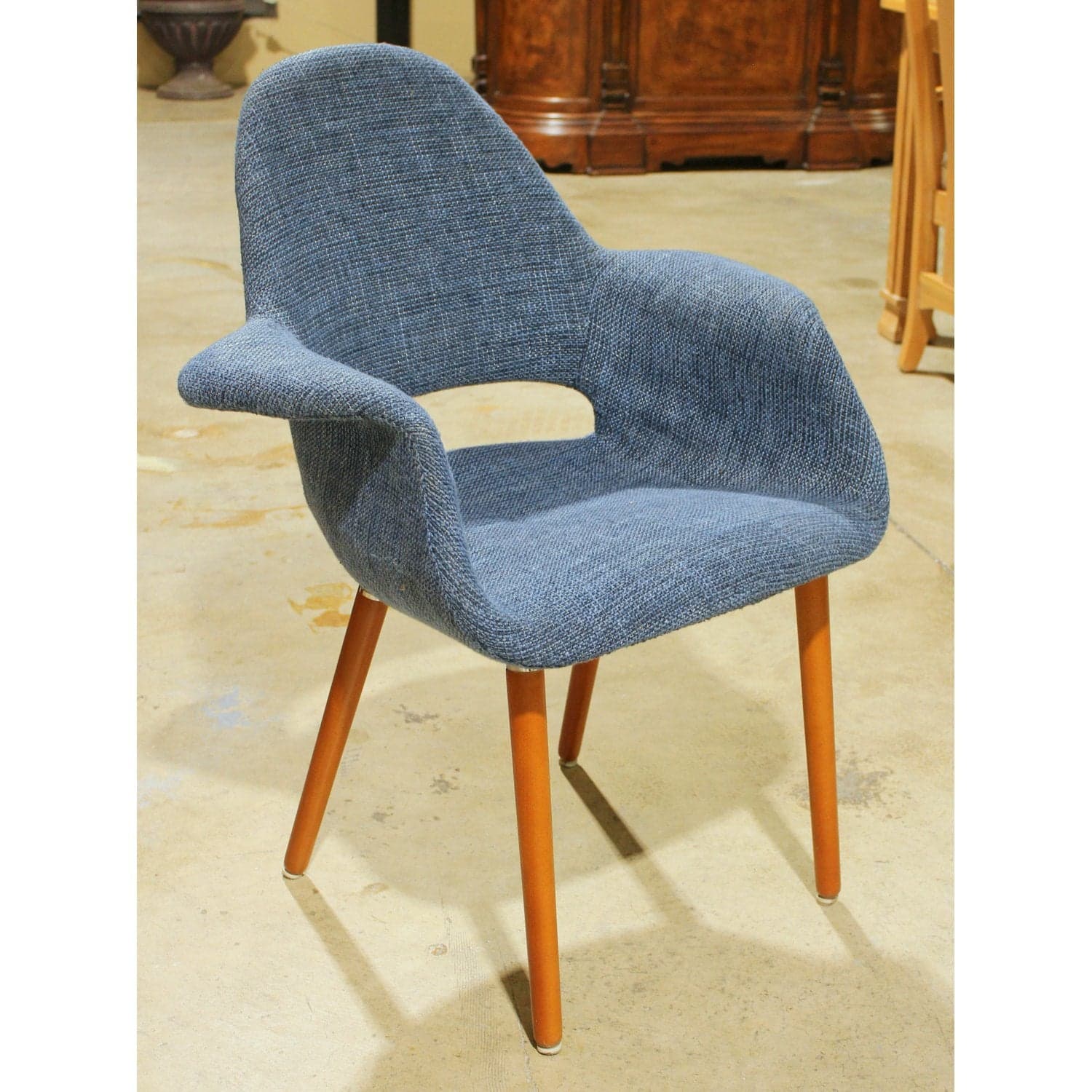 MCM Style Dining Set w/4 Blue Chairs - Cherry Finish - Thumbnail 4