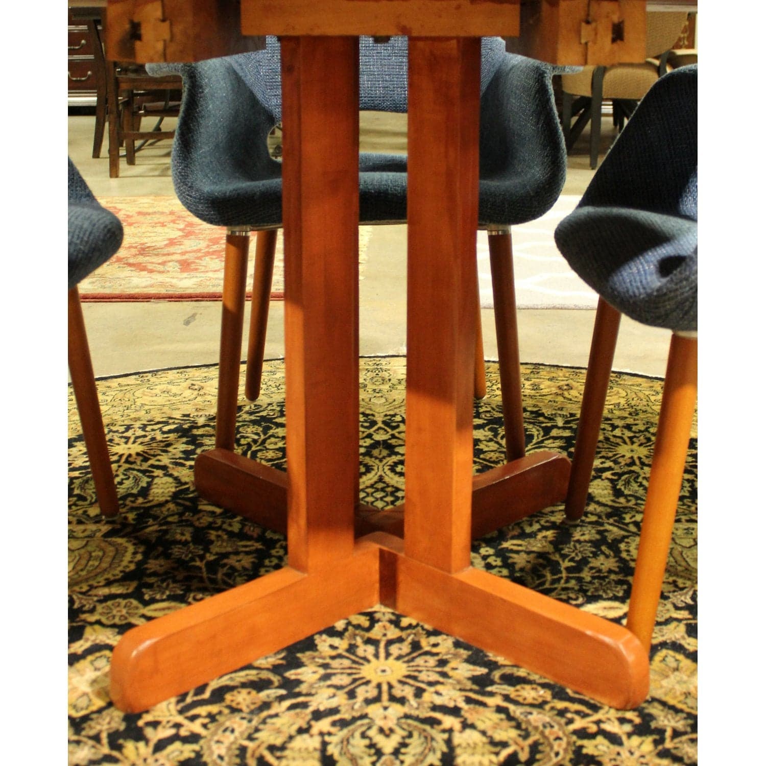 MCM Style Dining Set w/4 Blue Chairs - Cherry Finish - Thumbnail 6