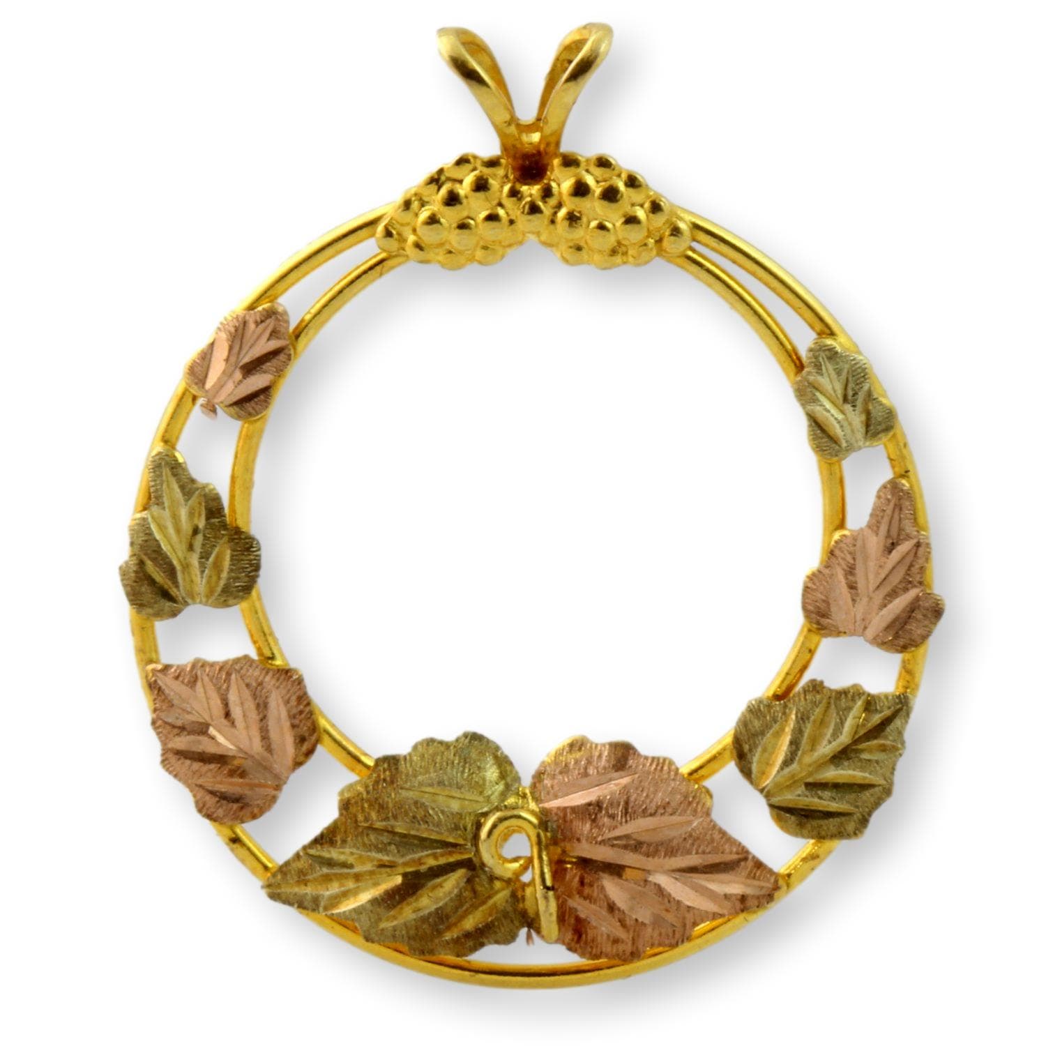 10K Black Hills Gold Pendant - 12K Rose & Green Gold Leaves - 1.125" - Image 1