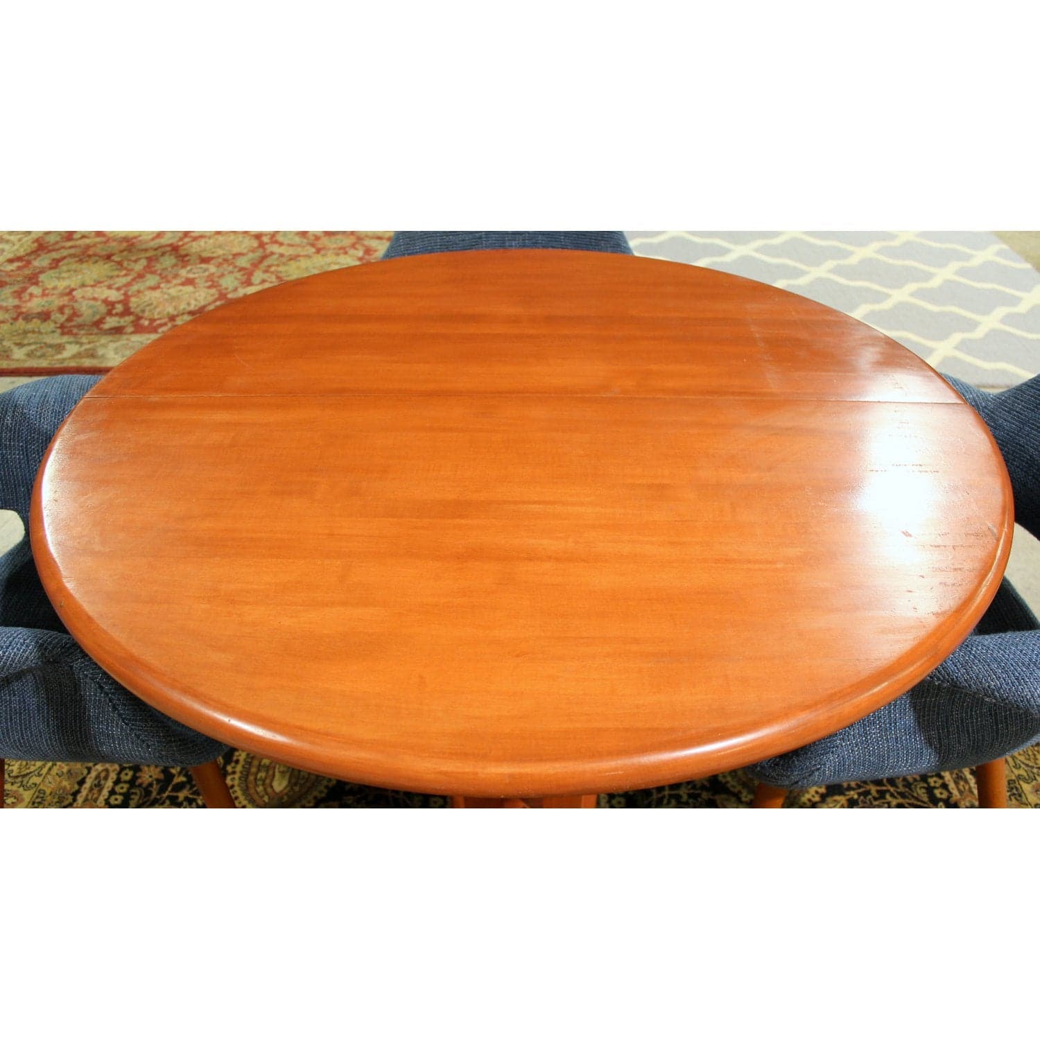 MCM Style Dining Set w/4 Blue Chairs - Cherry Finish - Thumbnail 5