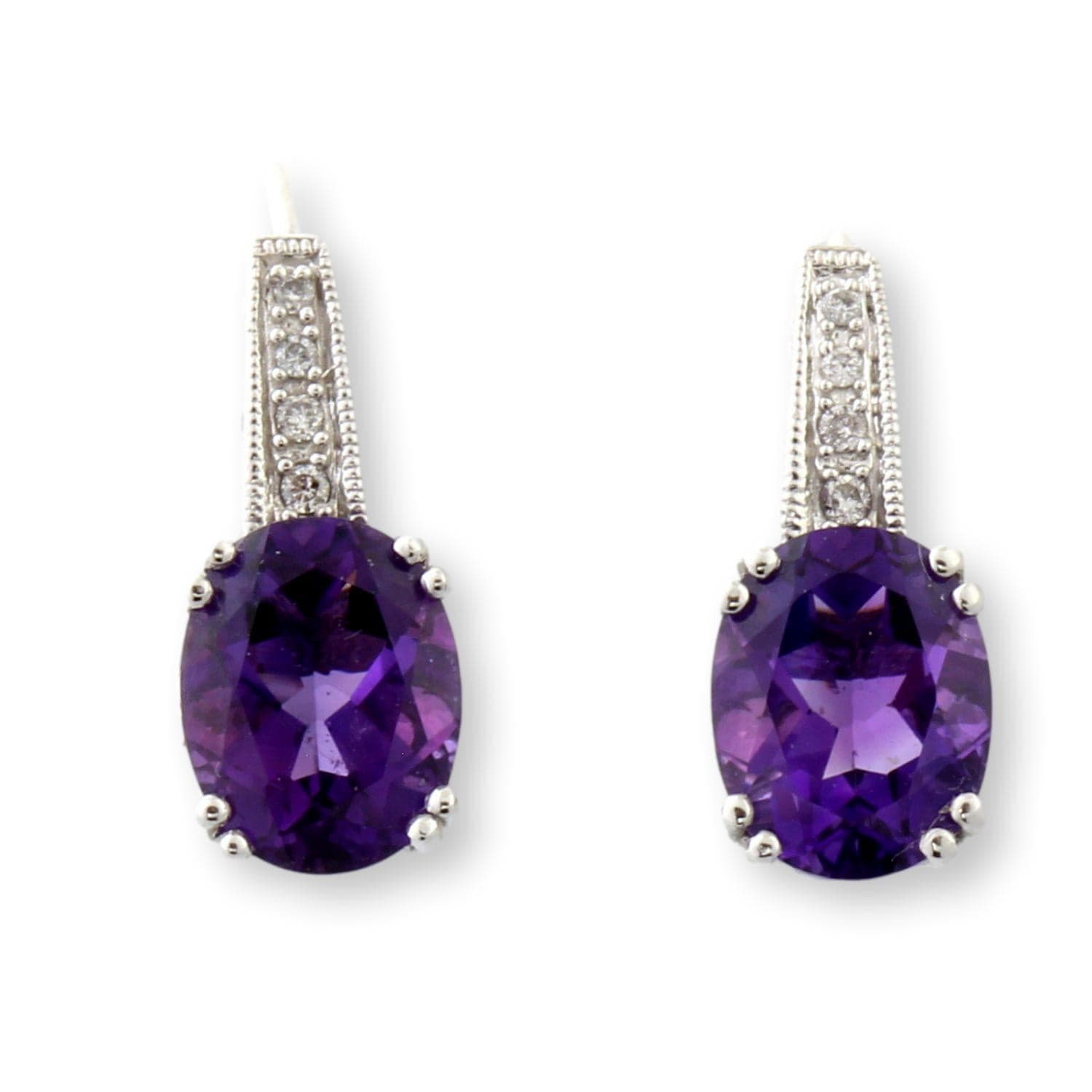 3.20ctw Amethyst Pink Topaz & Diamond 14K Gold Earrings - .6875"(l) - Image 1