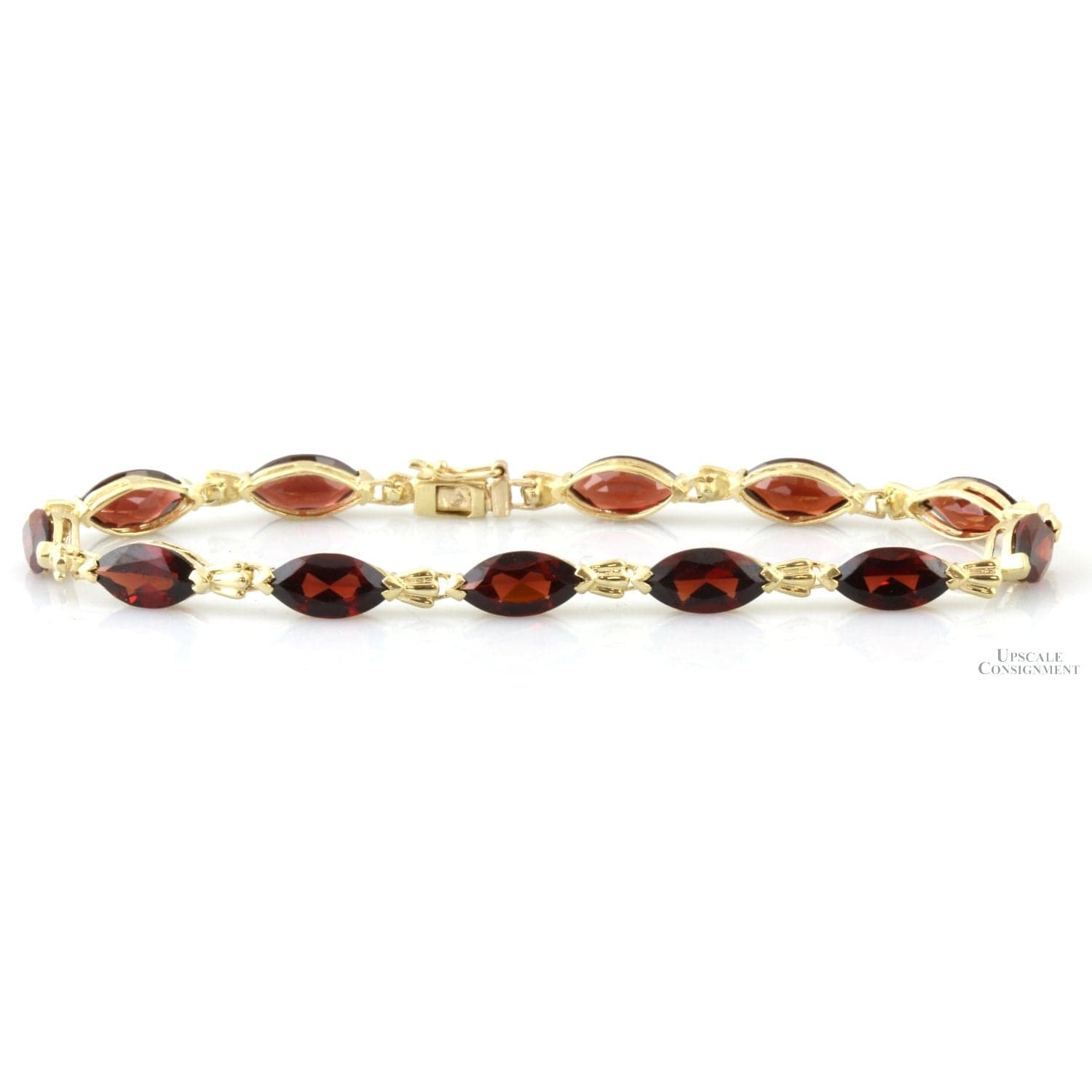 15ctw Red Almandine Garnet 10K Yellow Gold Link Bracelet - 7 in - Image 1