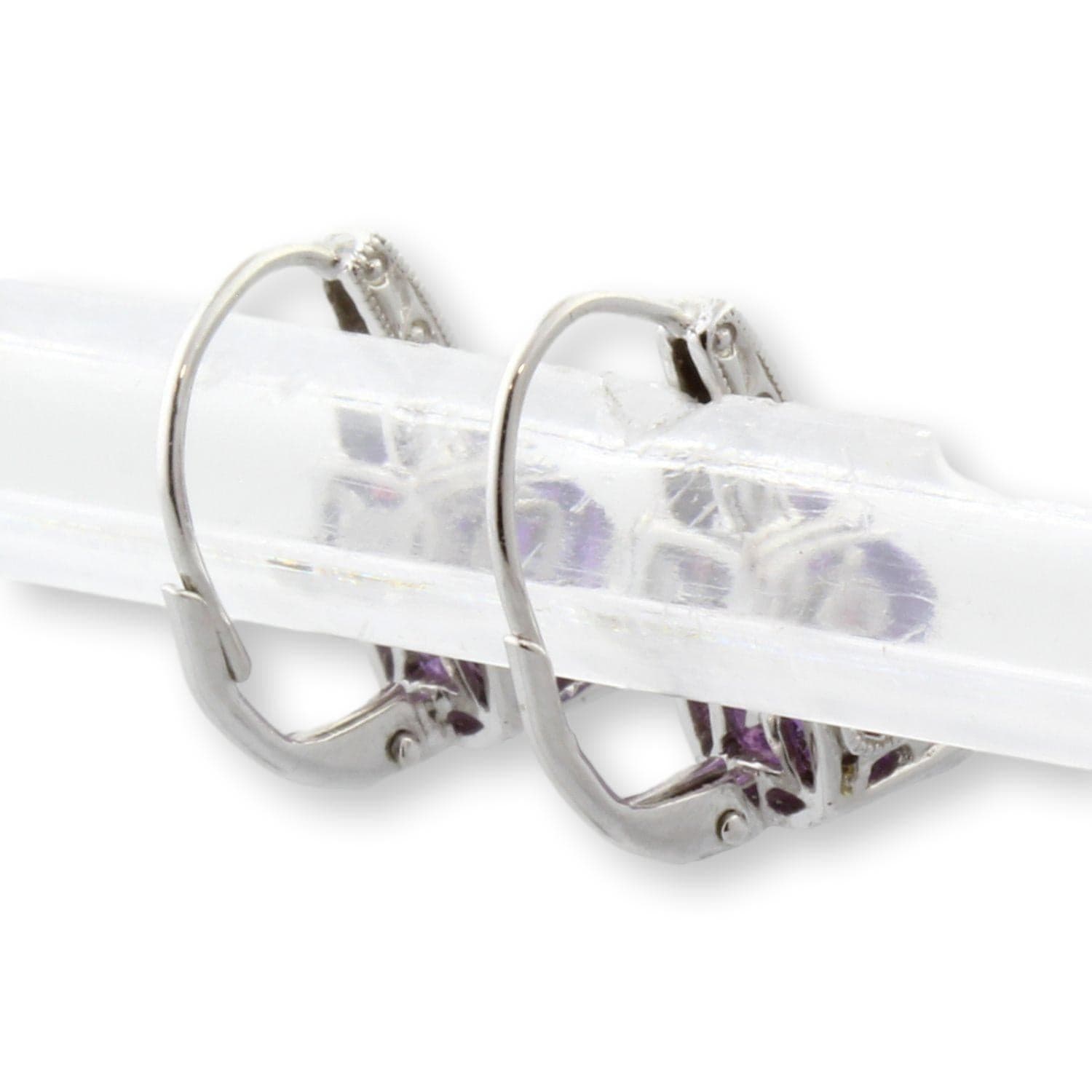 3.20ctw Amethyst Pink Topaz & Diamond 14K Gold Earrings - .6875"(l) - Thumbnail 4