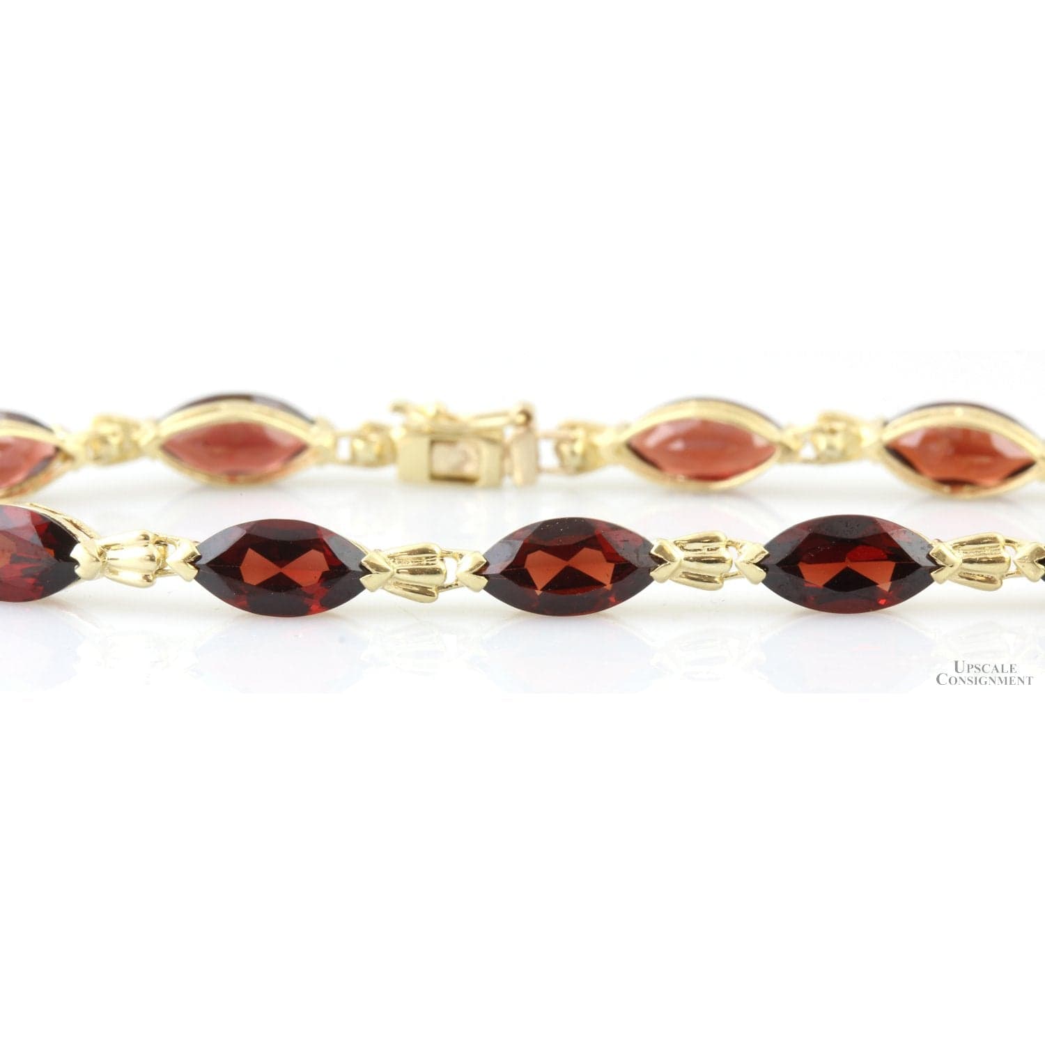 15ctw Red Almandine Garnet 10K Yellow Gold Link Bracelet - 7 in - Thumbnail 2