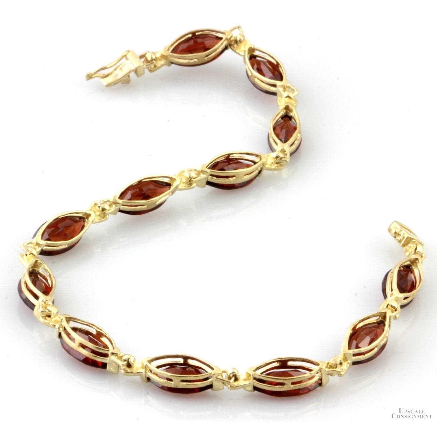 15ctw Red Almandine Garnet 10K Yellow Gold Link Bracelet - 7 in - Thumbnail 4
