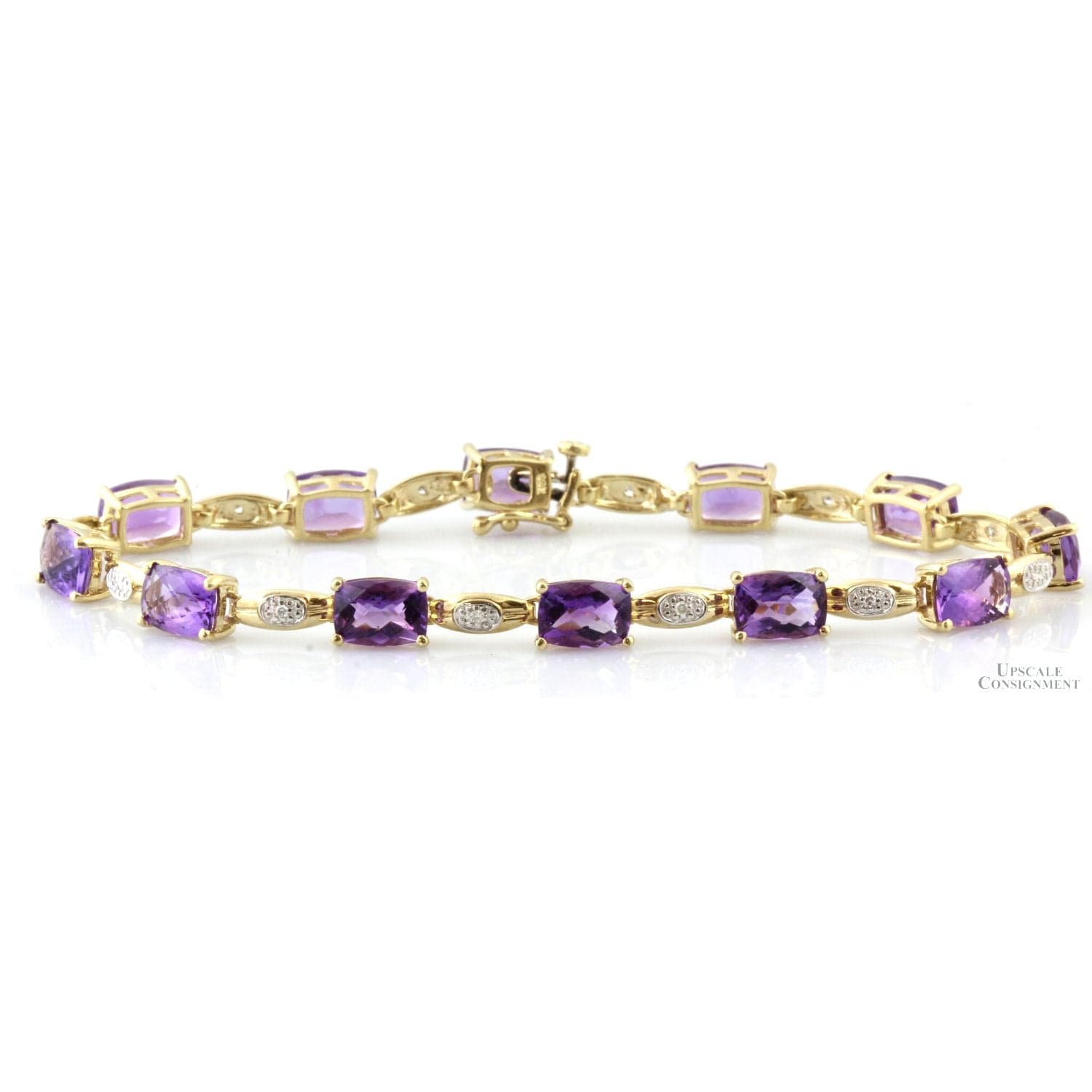 8.52ctw Amethyst & Diamond 10K Yellow Gold Link Bracelet - 7 in - Image 1