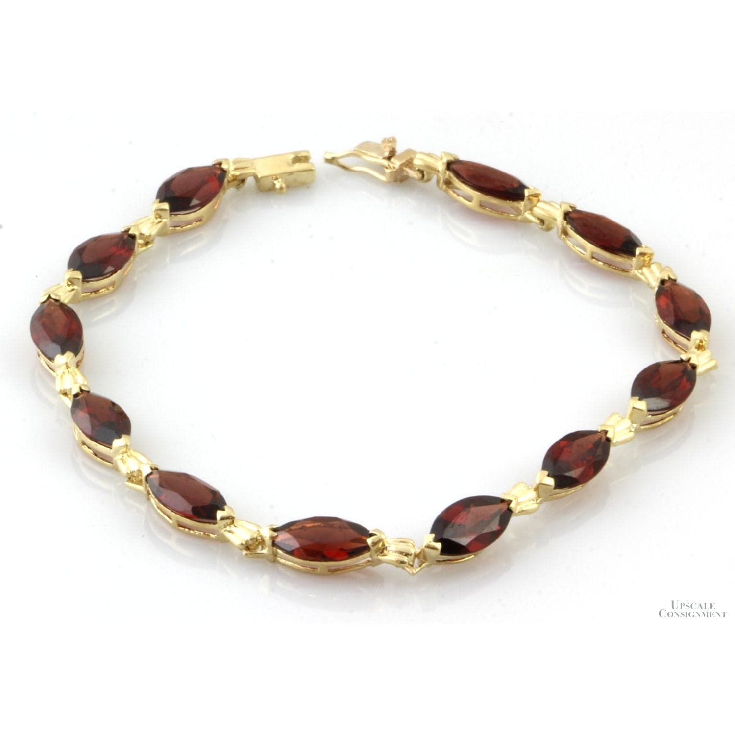 15ctw Red Almandine Garnet 10K Yellow Gold Link Bracelet - 7 in - Thumbnail 3