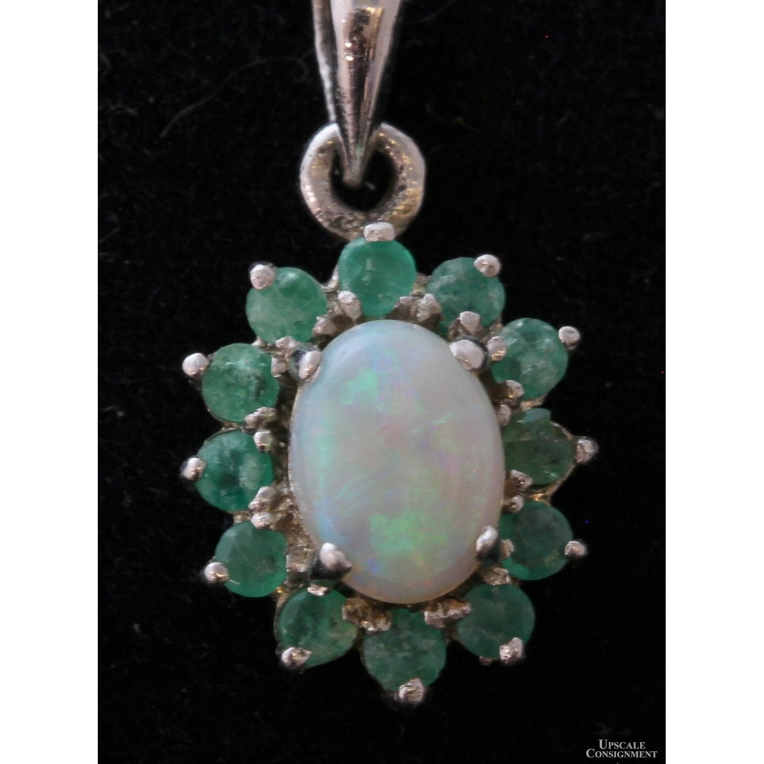 Natural Crystal Opal & Emerald Halo Sterling Silver Necklace - 19 in - Thumbnail 3