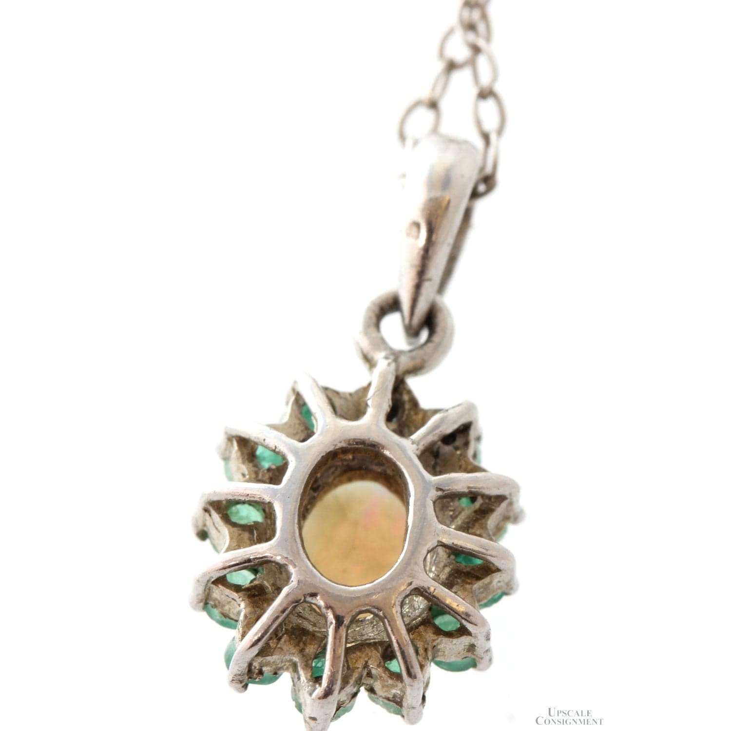 Natural Crystal Opal & Emerald Halo Sterling Silver Necklace - 19 in - Thumbnail 4