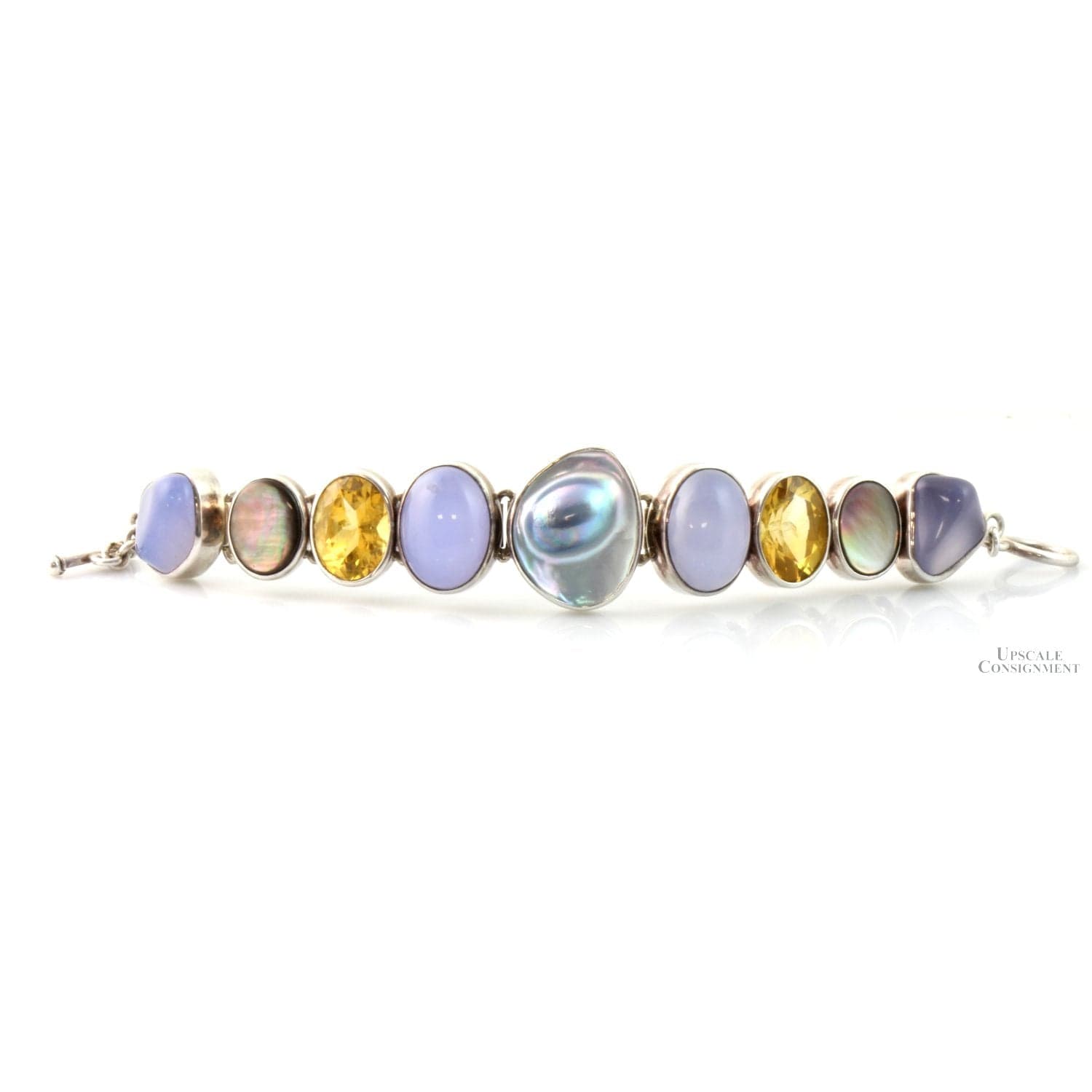 Natural Gemstone & Mabe Pearl Sterling Silver 1"(w) Bracelet - 7 in - Image 1