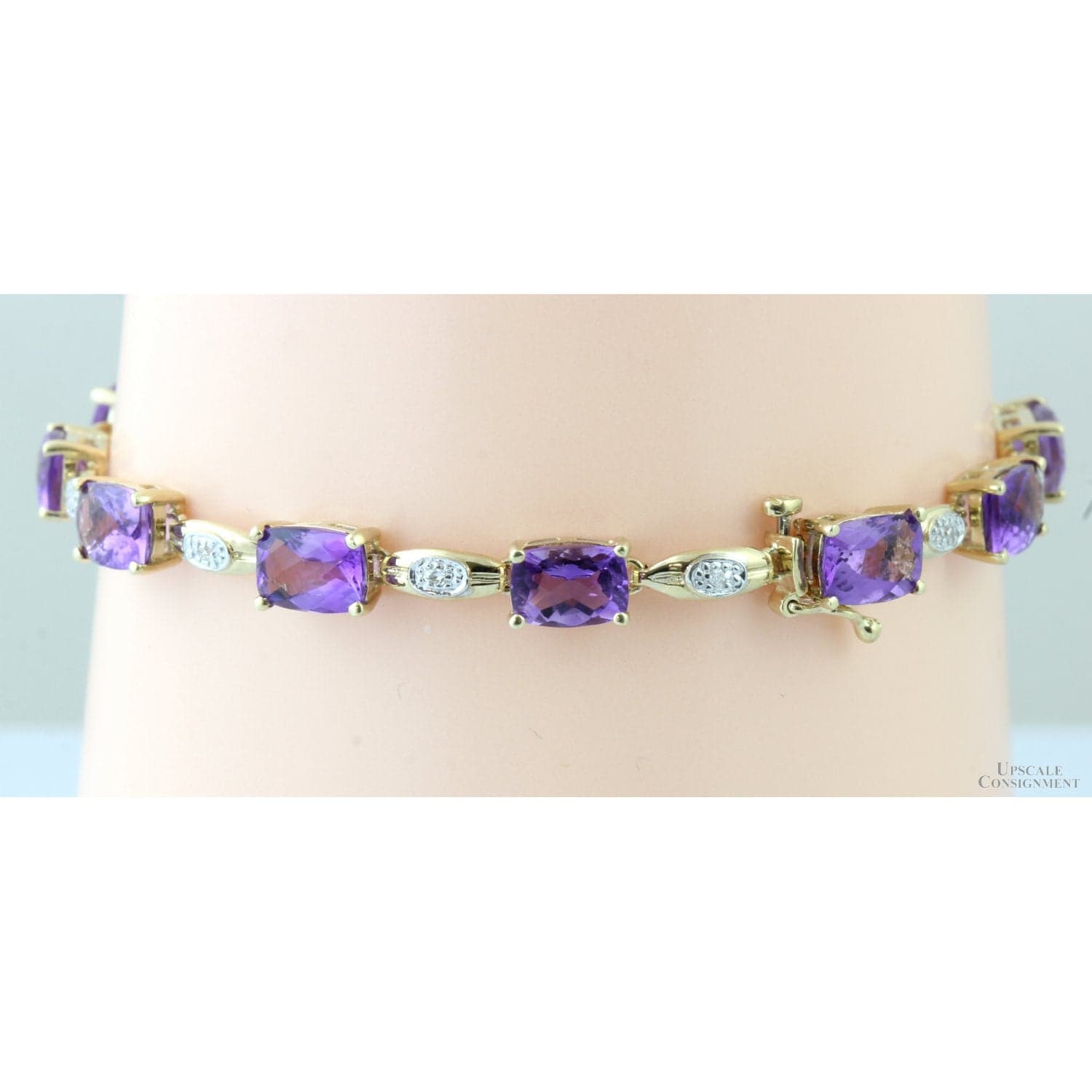 8.52ctw Amethyst & Diamond 10K Yellow Gold Link Bracelet - 7 in - Thumbnail 2