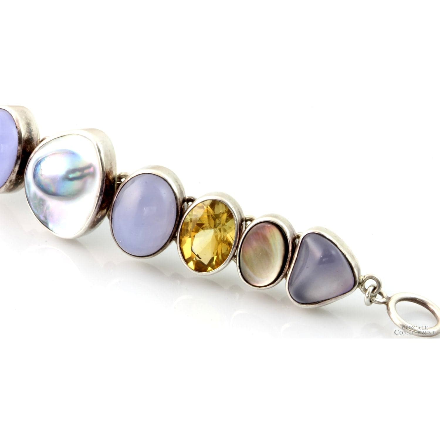 Natural Gemstone & Mabe Pearl Sterling Silver 1"(w) Bracelet - 7 in - Thumbnail 2