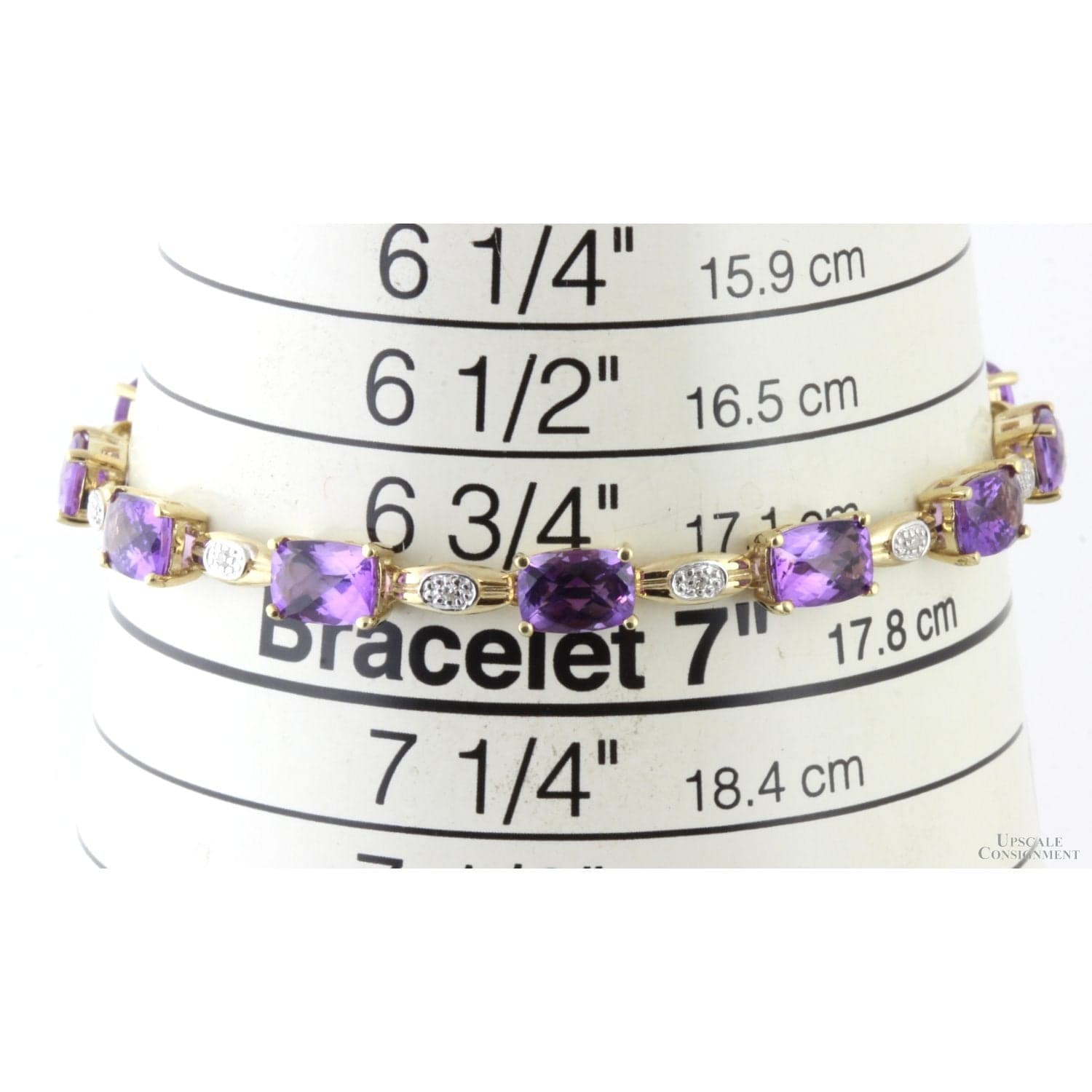 8.52ctw Amethyst & Diamond 10K Yellow Gold Link Bracelet - 7 in - Thumbnail 4